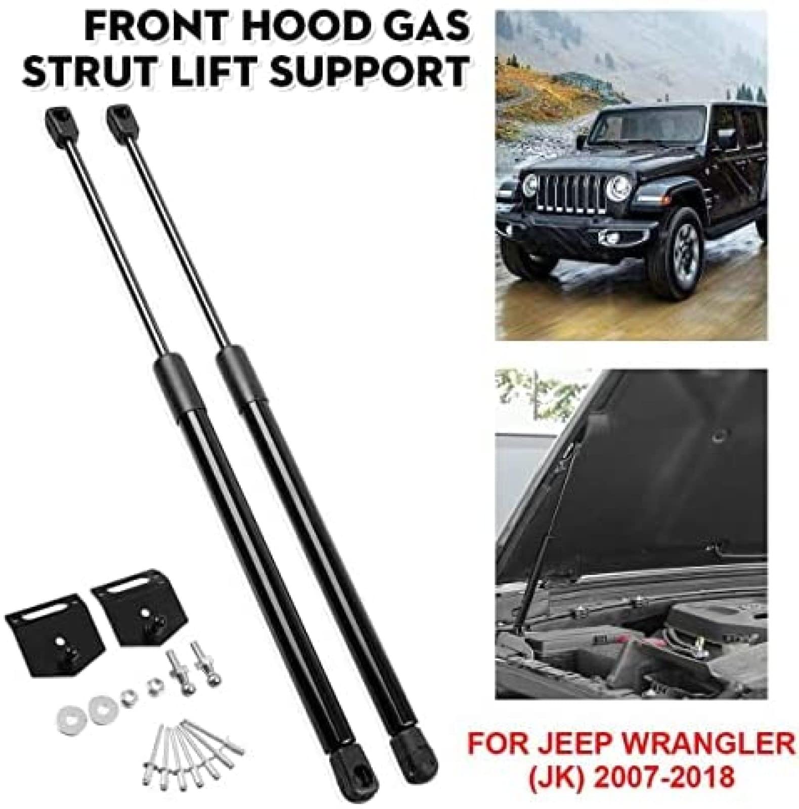 Capó de coche Muelles de gas para Jeep para Wrangler (JK) 2007 2008 2009-2019 2X Cubierta delantera del motor Capó Amortiguador Struts Barra Soporte Brazo Gas Hidráulico
