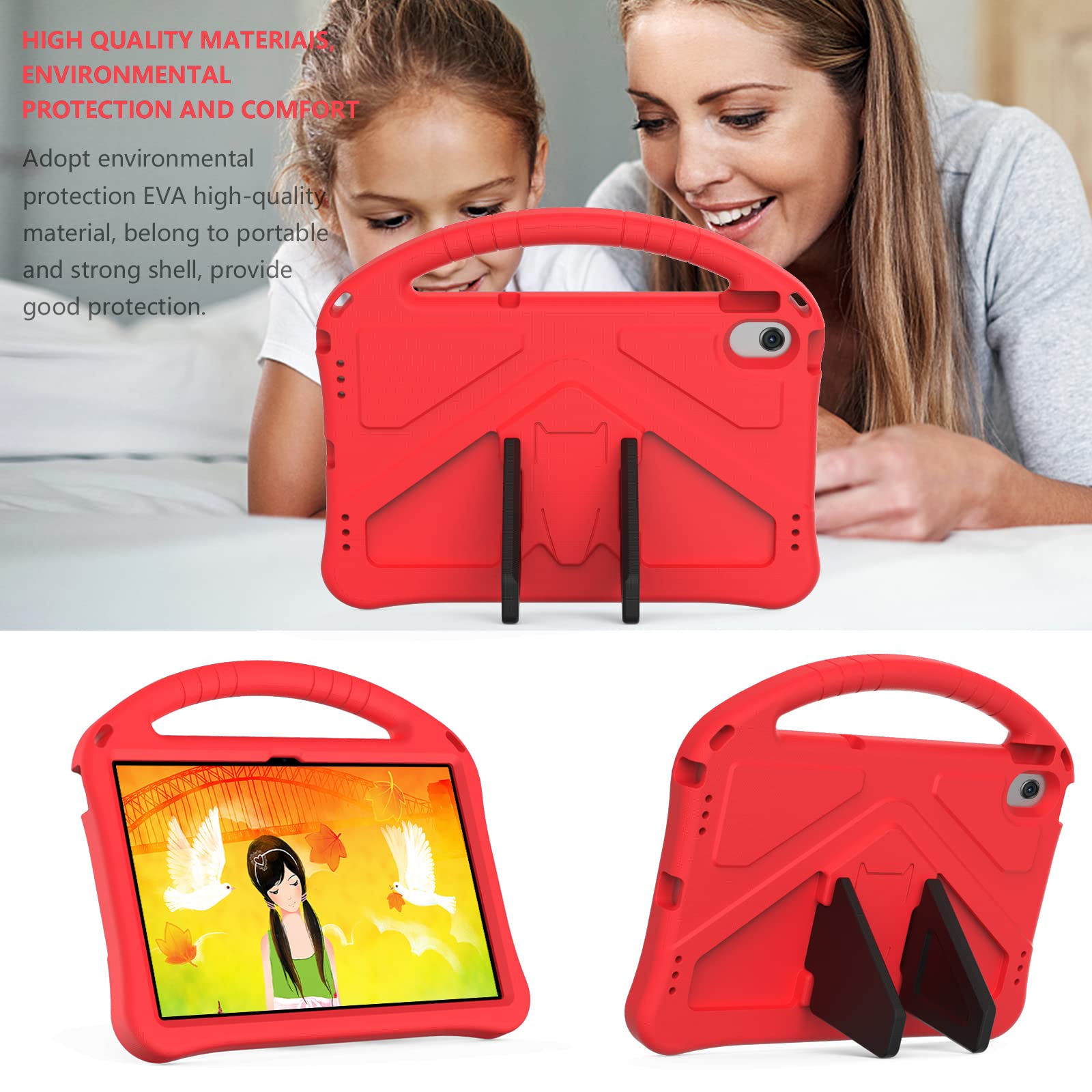 YRH for Lenovo Tab TB311FU 10.1 inch Case 2025, Kids EVA Shockproof Handle Stand Cover for Lenovo TB311XU 10.1'', Red - Image 3