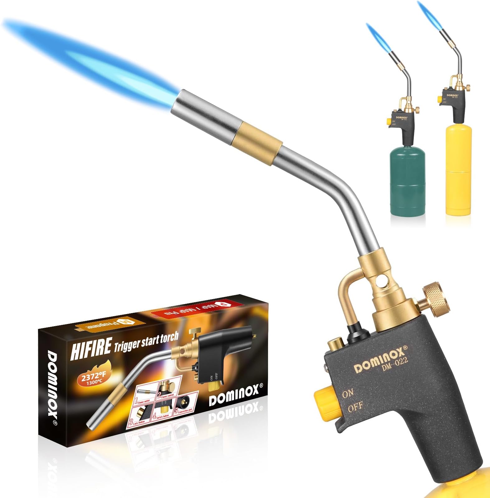 DOMINOX Propane Torch Head, High Intensity Torch Head Trigger Start Gas Torch, Soldering Torch for Propane MAP MAPP Tank, Soldering, Ignition, Barbecue, Lighting