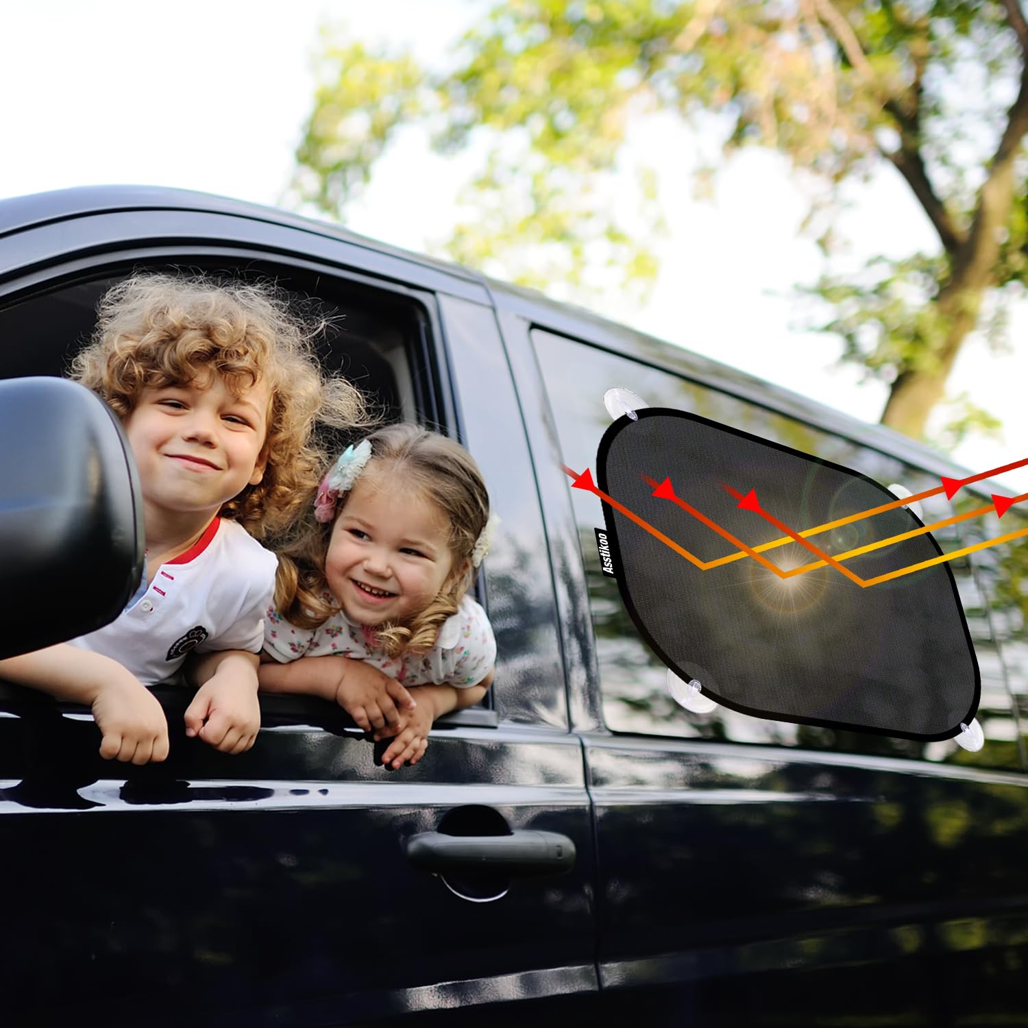 Asstikoo Tendine Parasole Auto Bambini Protezione UV UPF50+,45 x 35,5cm Parasole Auto Bambini GSM110+ Nylon, Tendina Parasole Auto per Finestrini Laterali Protezione Solare Raggi UV -2 Pz