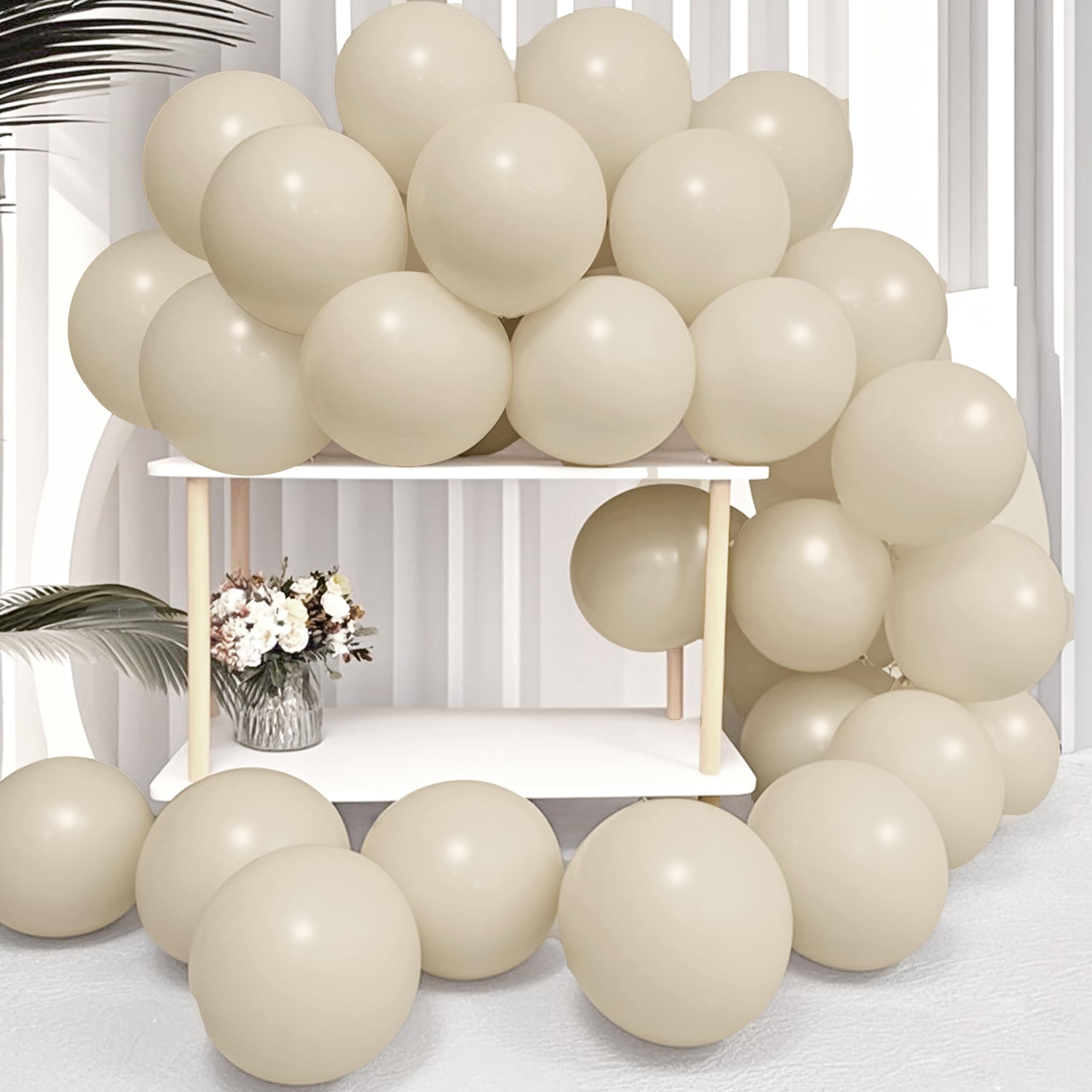 Firomi Beige Latex Balloons 12-inch 100 Pack (with 3 Ribbons)