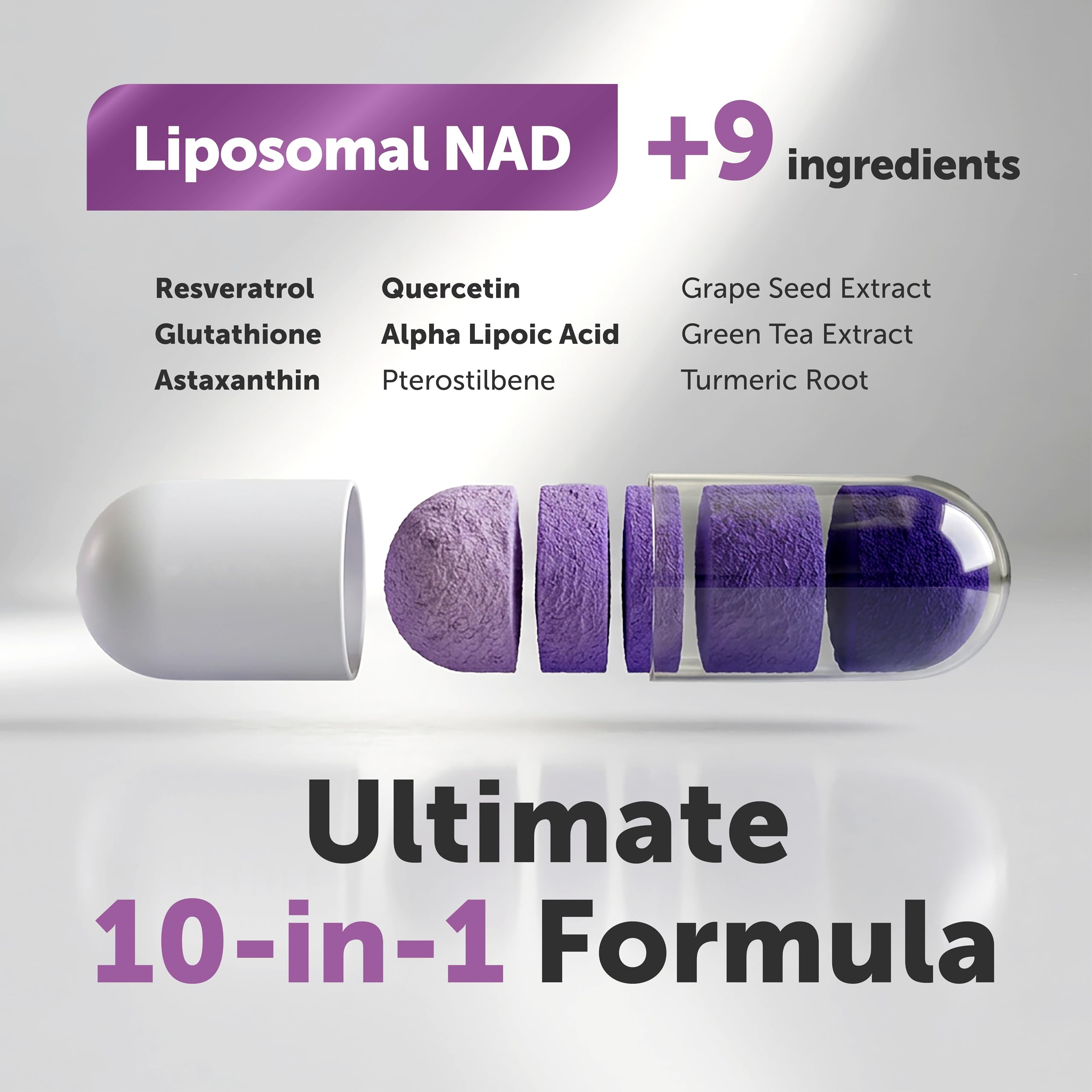 Amazon.com: Micro Ingredients Liposomal NAD+ Ultimate Complex 1,000mg | 120 Veggie Capsules | NMN Pathway Formula | 10-in-1 with Resveratrol, Glutathione, & Astaxanthin