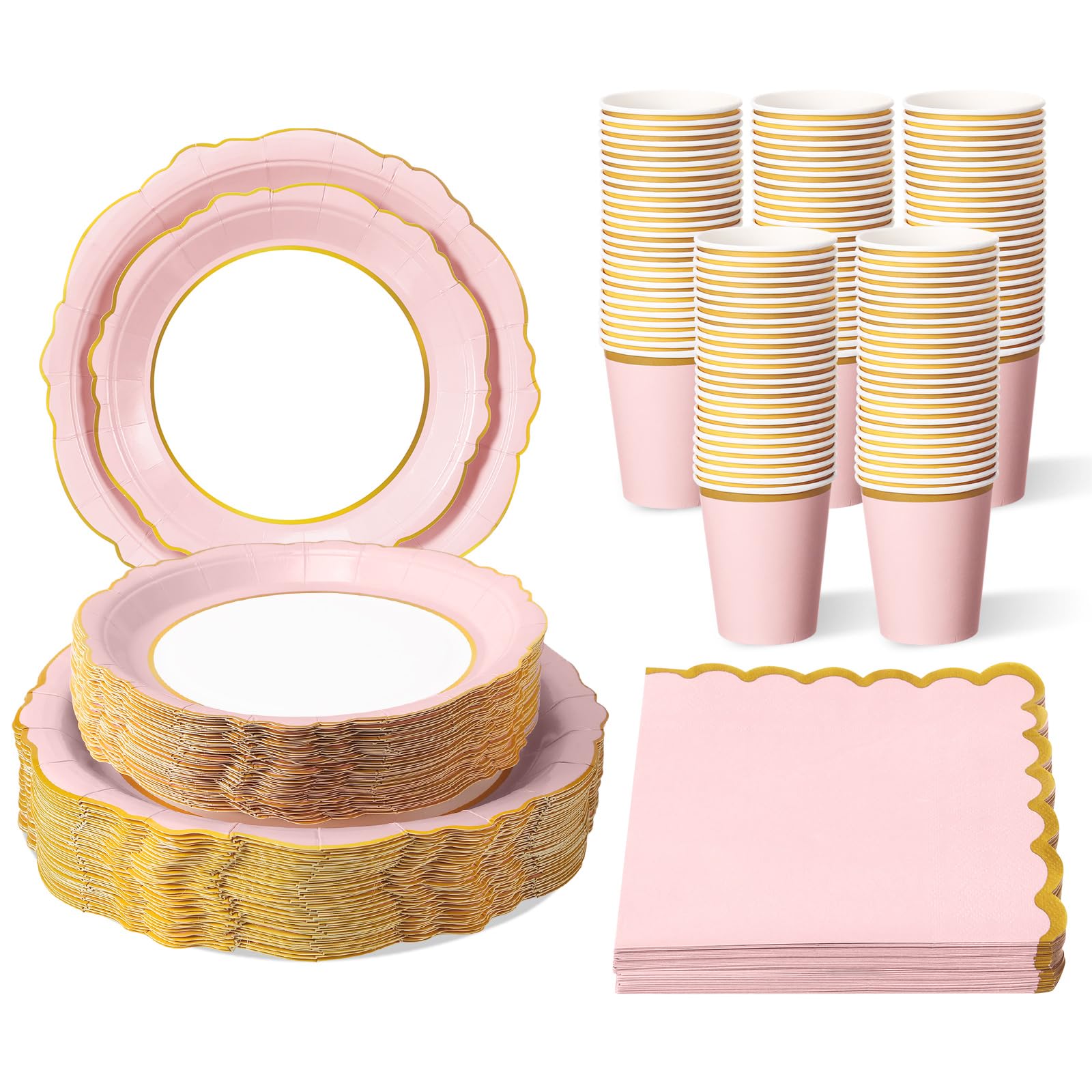 Assiettes jetables en carton rose 200 pièces pour mariage et fête prénatale