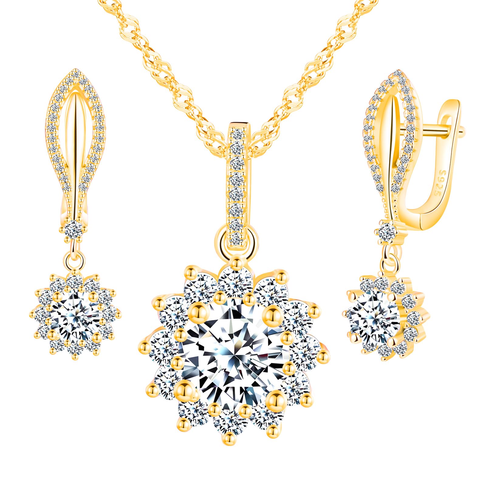 Conjunto de joyería de boda con collar y pendientes de flor 8