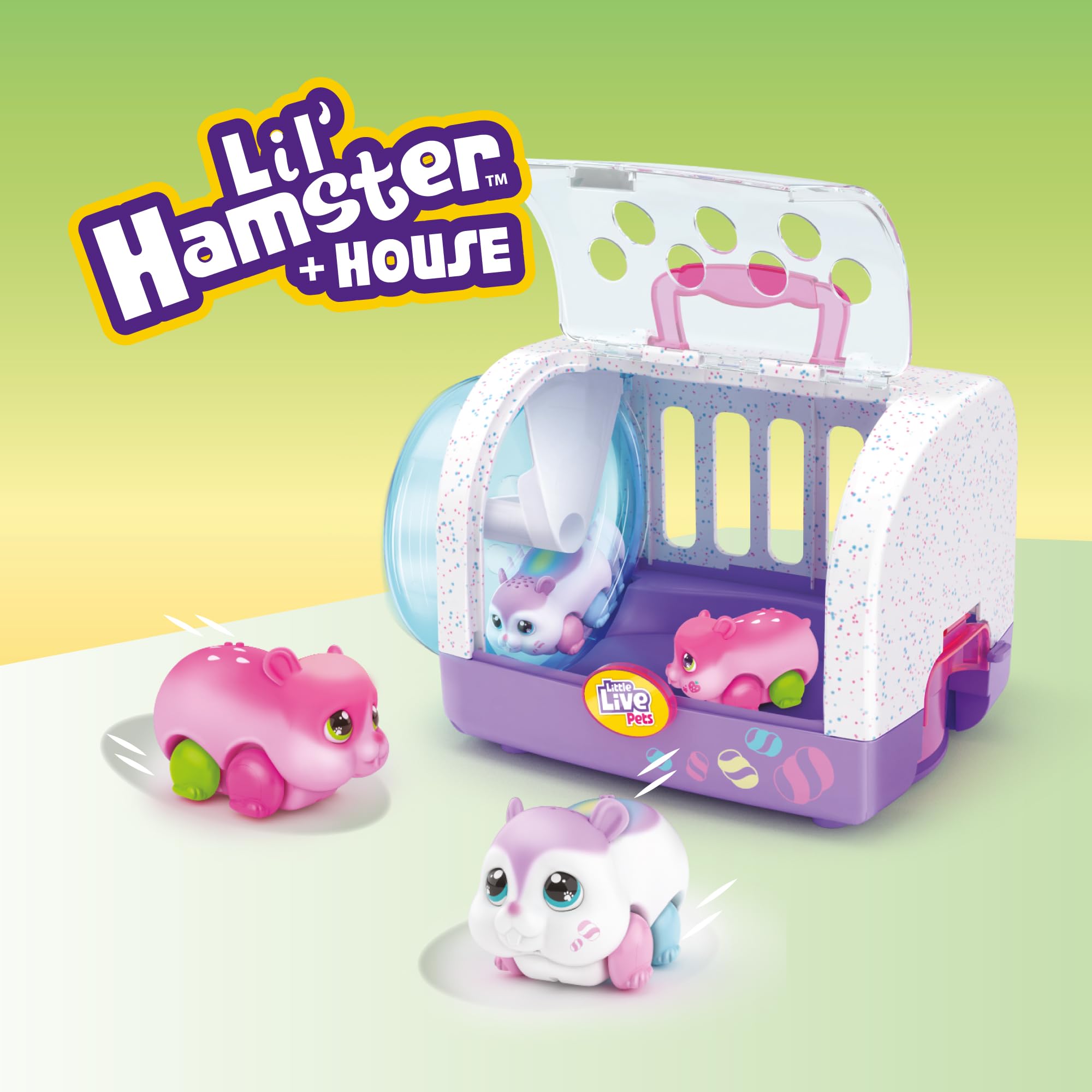 Little Live Pets - Lil Hamster z klatką, interaktywne zwierzę z dźwiękami i ruchem, ma koło do biegania, wzrost zwierzęcia w losowym kolorze, chłopcy i dziewczęta + 5 lat