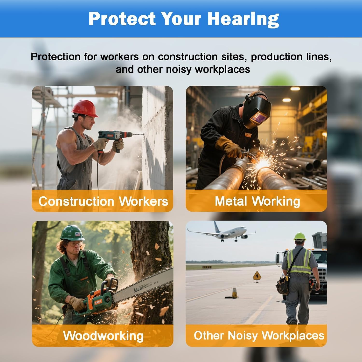 Bluetooth Earplugs for Work, Noise Reduction in-Ear Earphones, Ear Plugs Earphone Headphones, Noise Suppression, Construction Sites, Noisy Places (Blue) - 3