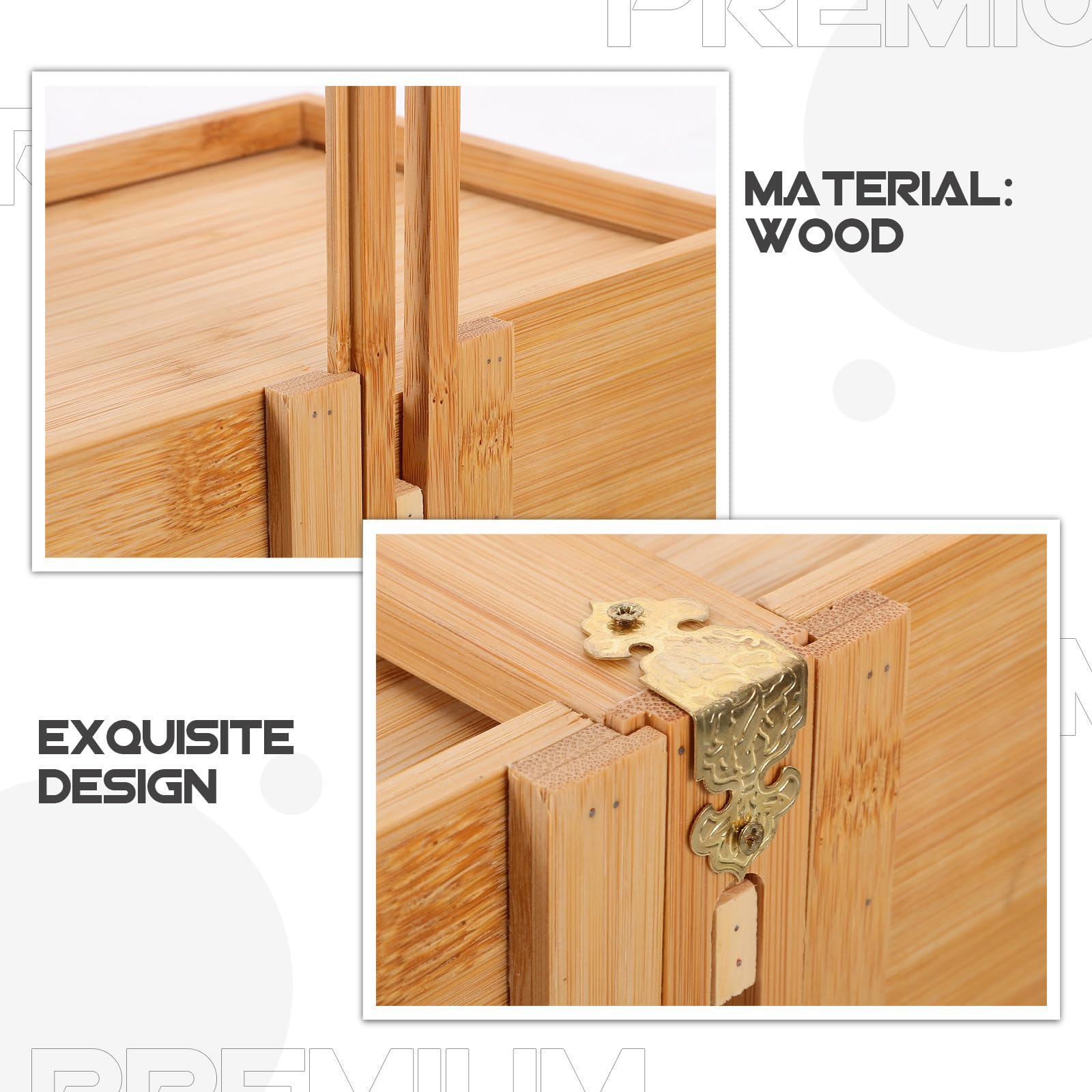 Cesta de Bambú Asa Ajustable para Picnic y Almacenamiento, Caja de Madera para Guardar Postres y Té, Diseño Sencillo y Fácil de Transportar para Uso Familiar