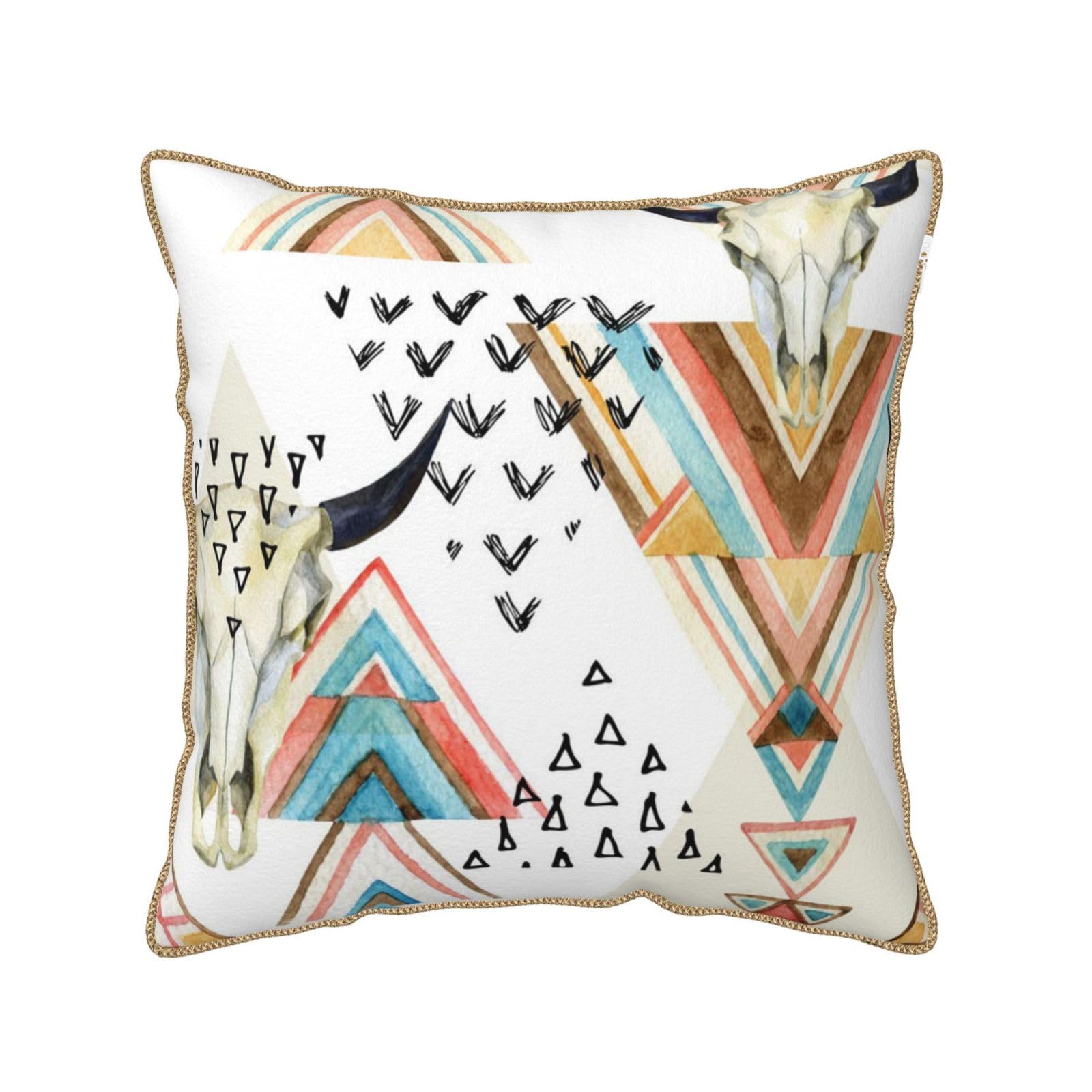 Housse de coussin en velours doux motif tête de mort de vache pour chambre cocooning