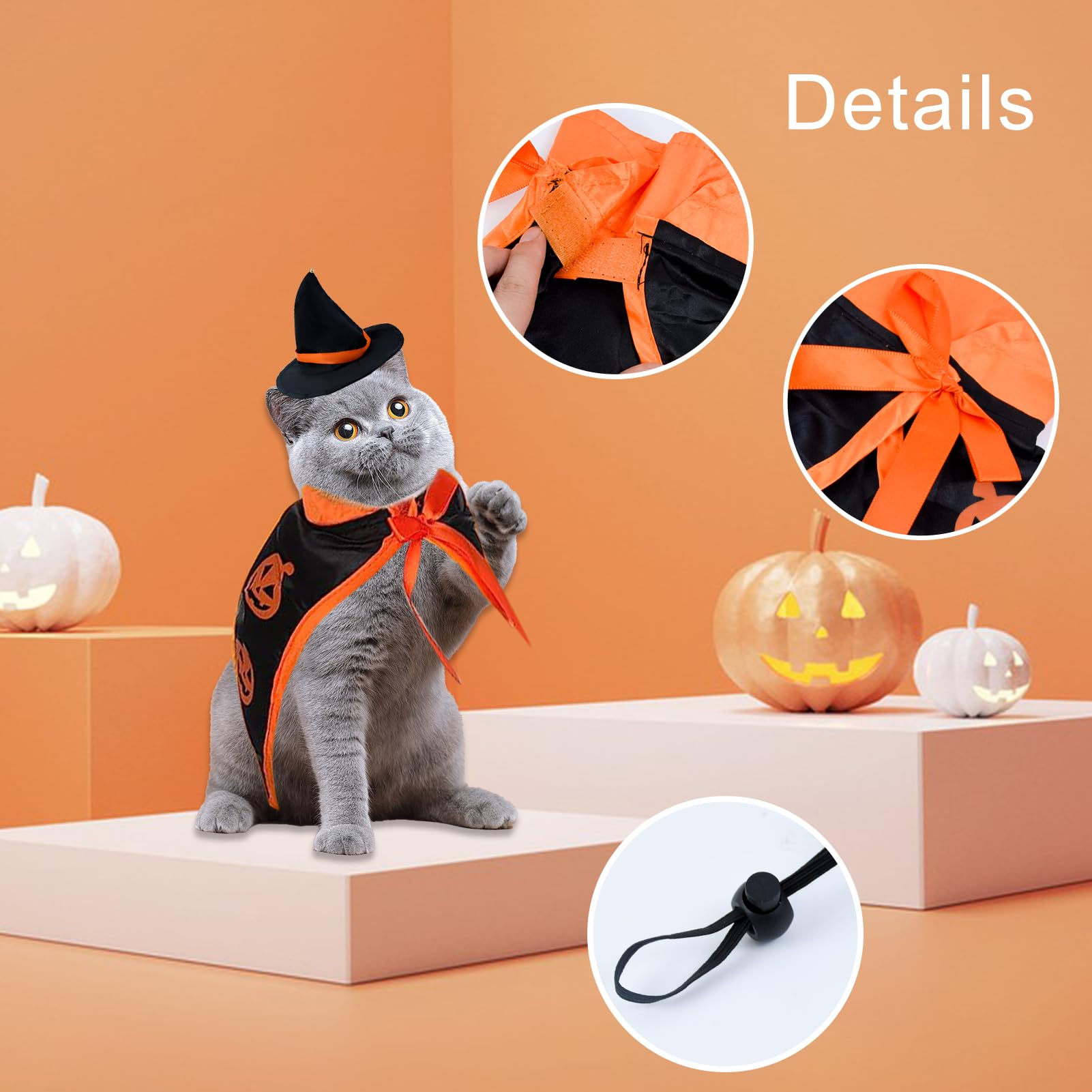 Halloween Pet Witch Costume - Cat and Small Dog Wizard Clothes With Cloak and Hat for Pets Party Dress Up Decoration - Image 2