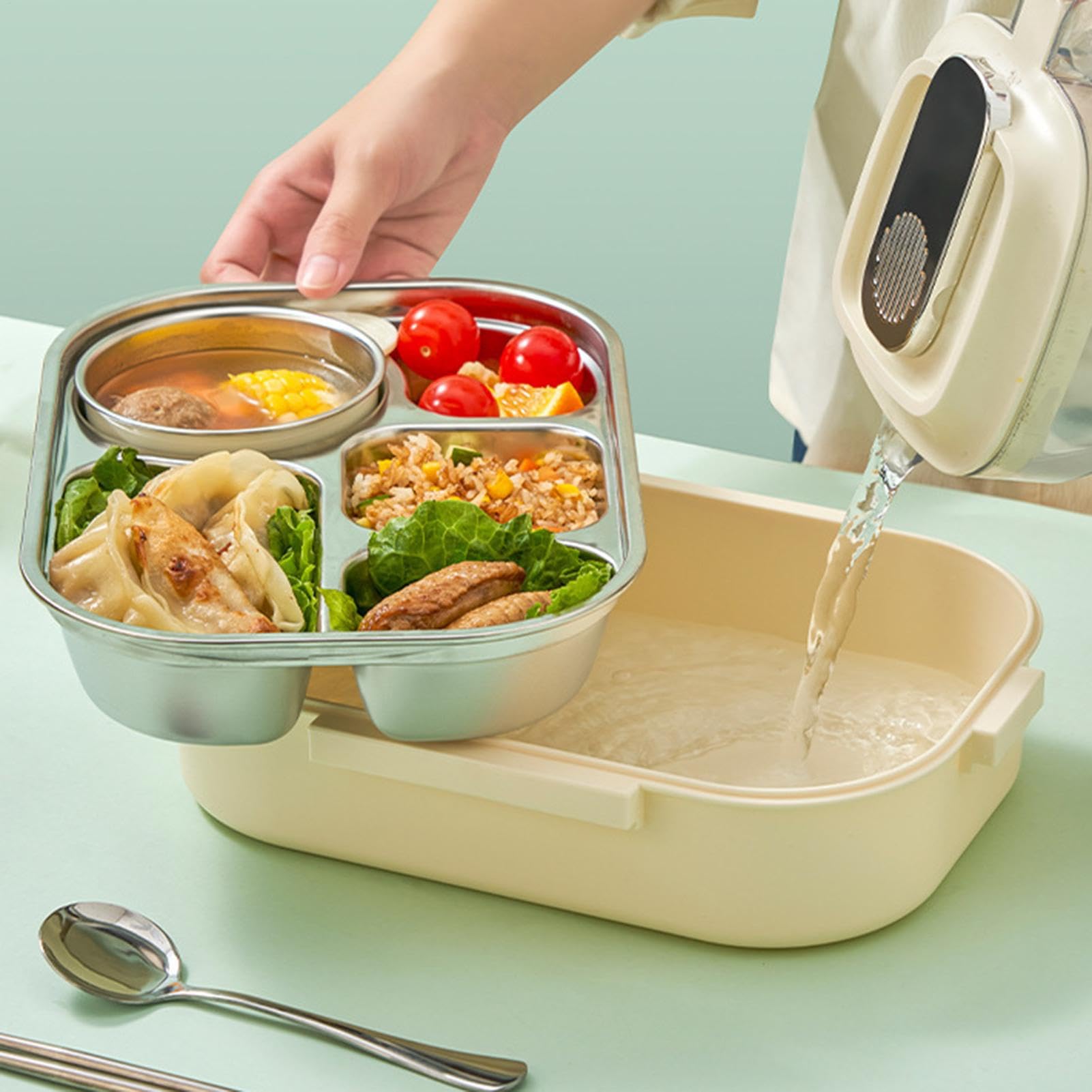 Lunchbox Dziecięcy Ze Stali Nierdzewnej Duża Pojemność Z Przegródkami