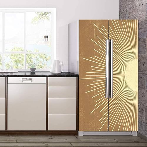 Miniatura 9 de Juego de envolturas de vinilo autoadhesivo bohemio para refrigerador, diseño abstracto de sol, minimalista, para pared, geométrico, abstracto, para