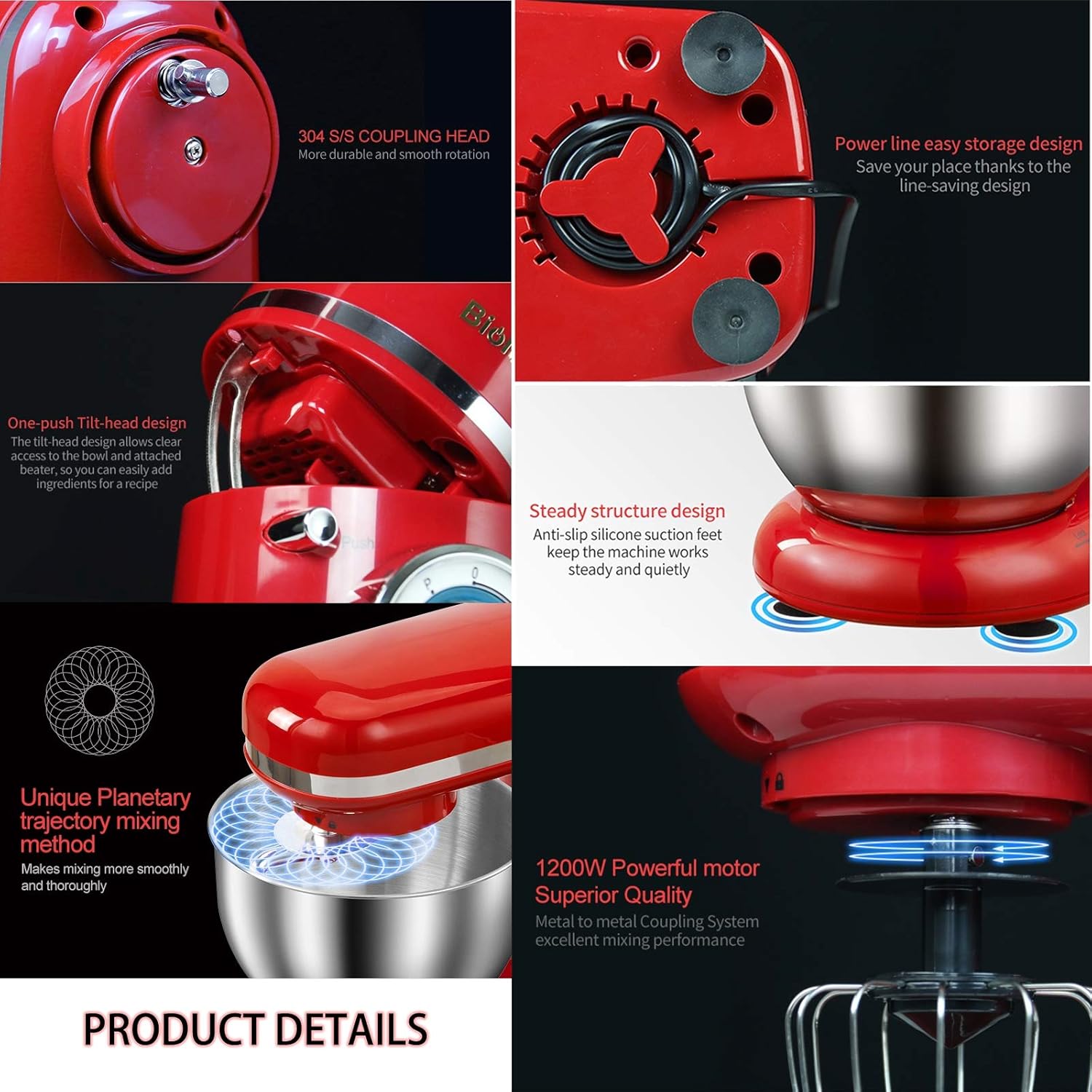 AIZYR Multi-Functional Kitchen Stand Mixer, 6-Speed 4L Tilt-Head Food Mixer with Stainless Steel Bowl, Beater, Dough Hook & Whisk,Us Plug