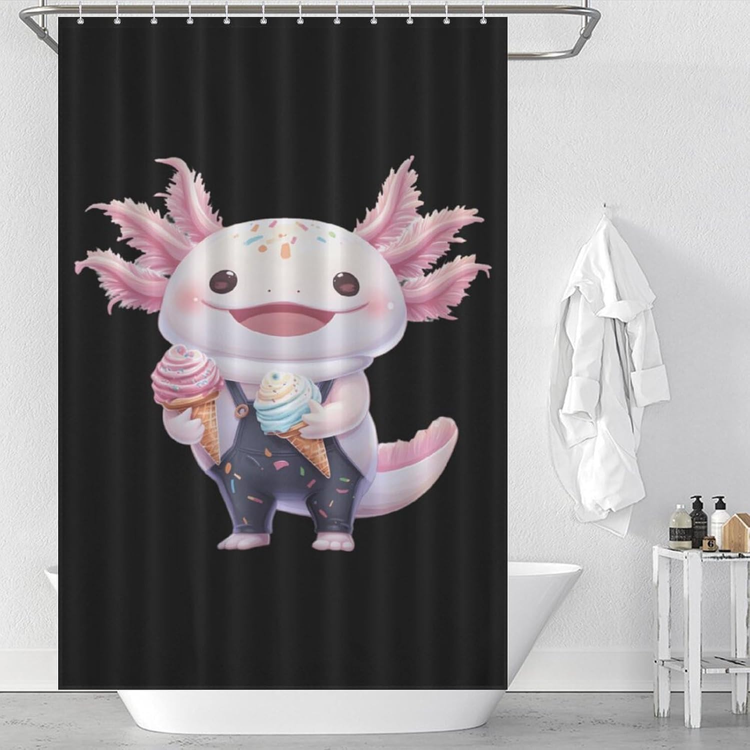 Axolotl Ice Cream Shower Curtain 46.85x70.87Inch（119x180cm） Polyester Bath Curtain Shower Curtains Printed Decorative