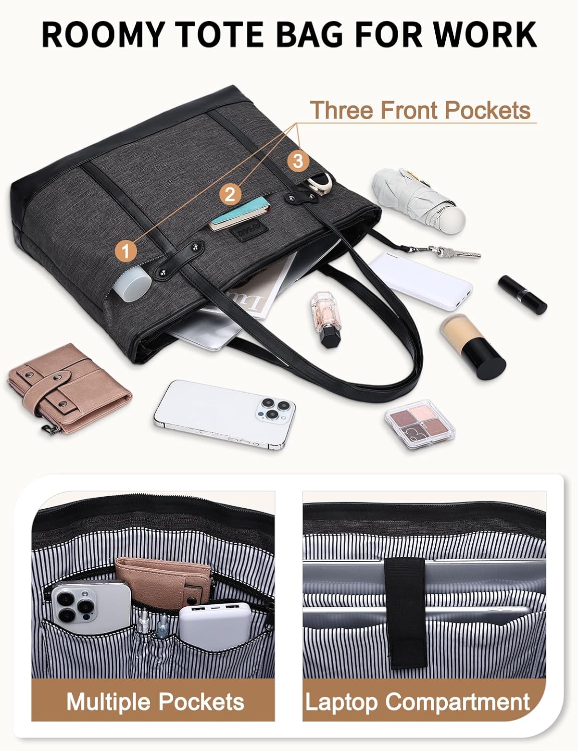 RAVUO Laptop Tote Bag for Women, Water Resistant 15.6 Inch Computer Handbag Purse Teacher Bag With Portable Small Pouch - Image 4