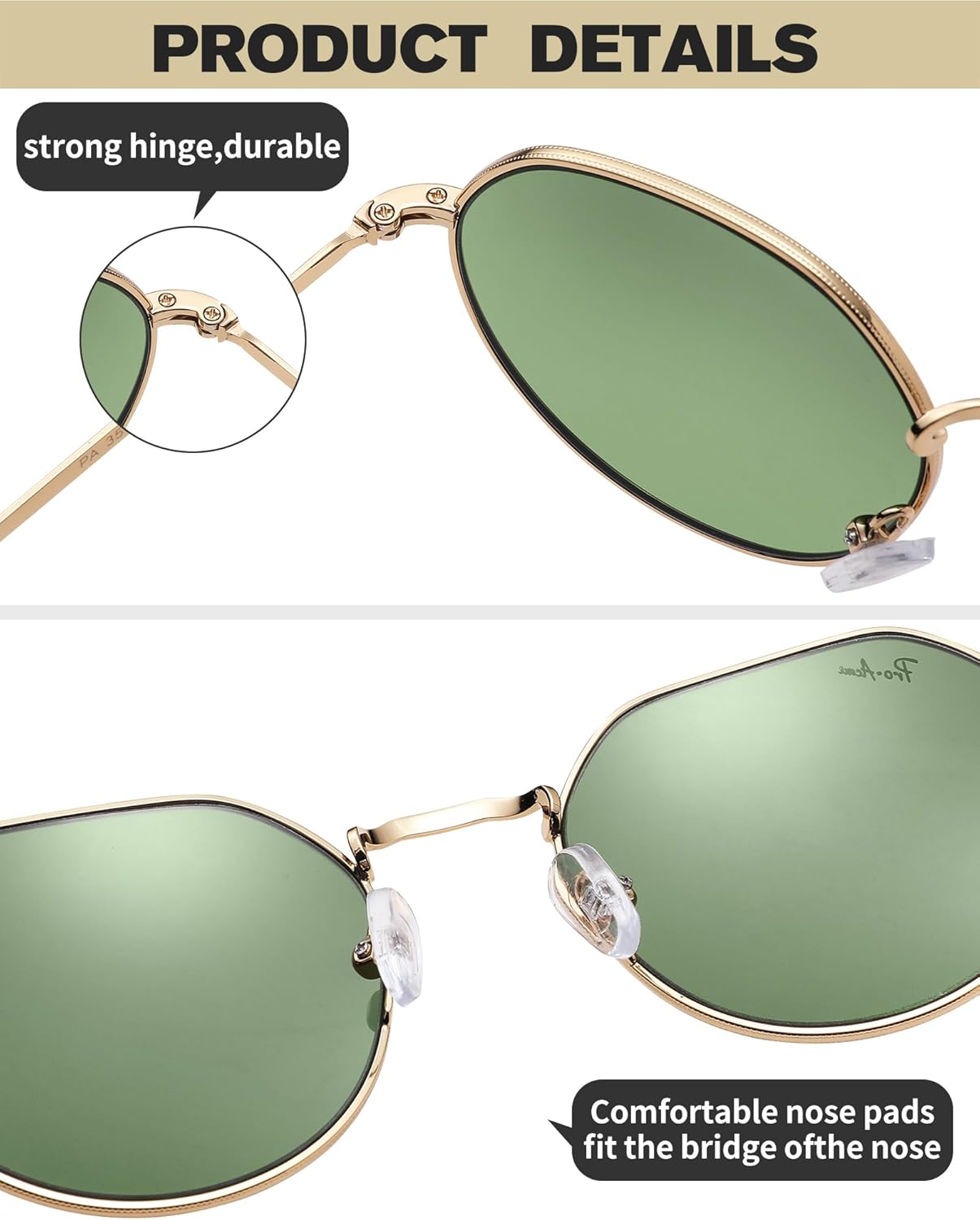 Pro Acme Round Sunglasses for Women Men Glass Lens Metal Frame Polygon Shades Sun Glass 53MM - Image 4