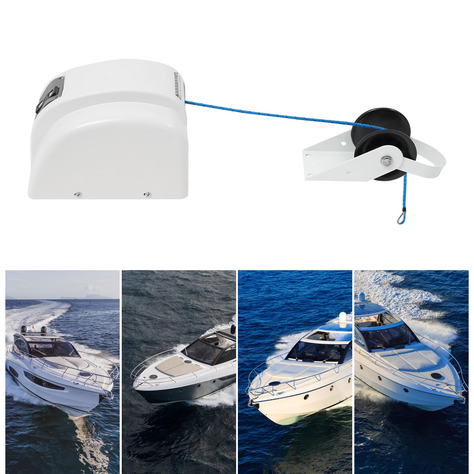 Verricello elettrico 12 V con telecomando – Portata massima 20 kg – 30 m corda di ancoraggio in nylon – Salpa ancora per barche fino a 45 lbs, bianco