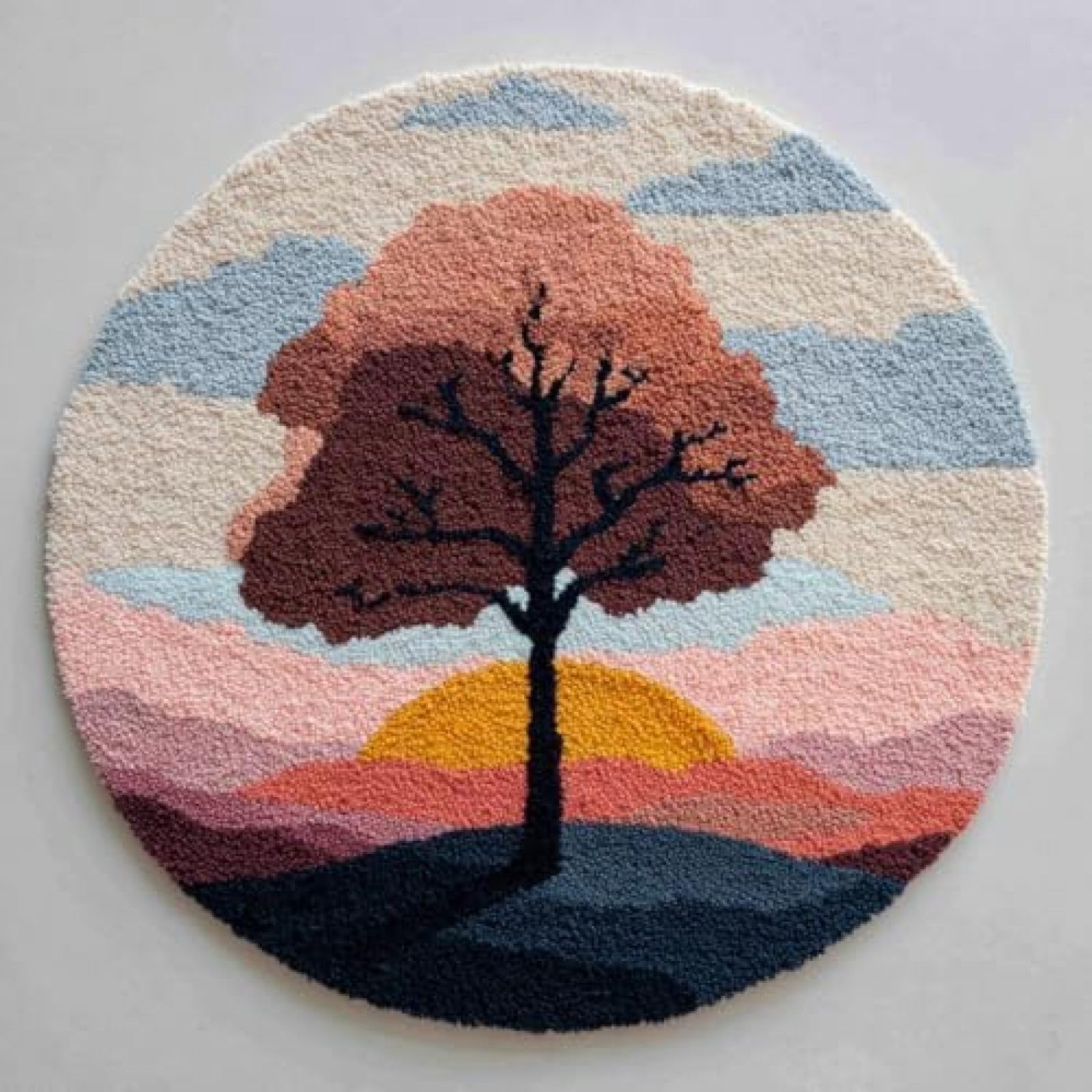 XDEGHUANGSS Latch Hook Rug Kit Walnut Tree and Sunset Round Rug 52x52cm