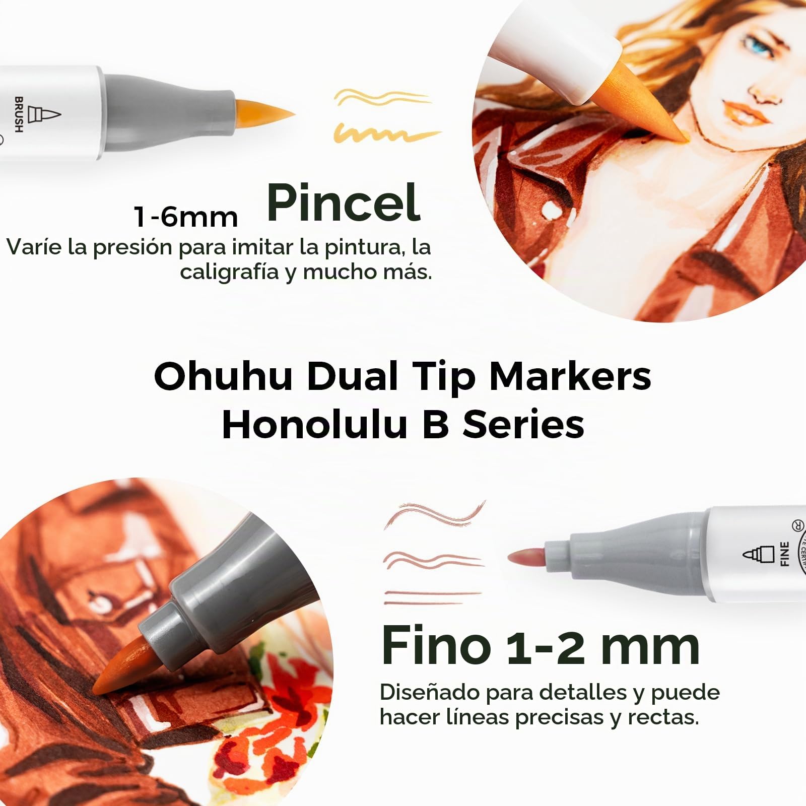 Ohuhu Tonos Piel 36 Colores Pincel & Fino para Artistas Colorear