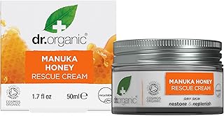 Dr. Organic Manuka Honey Rescue Cream | Nourishing and Soothing Face Cream for Dry Skin, Intensive Hypoallergenic Emollient, Certified Organic, Paraben & SLS-Free, Natural, 50 ml / 1.7 fl oz