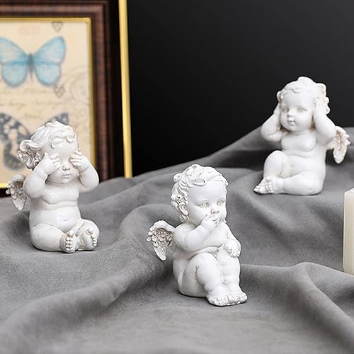 Miniatura 2 de Bonita estatua de ángel bebé  See No Evil Hear No Evil Speak No Evil Angel Statue, figuras de ángel de resina de 3.9 in para decoración del jardín