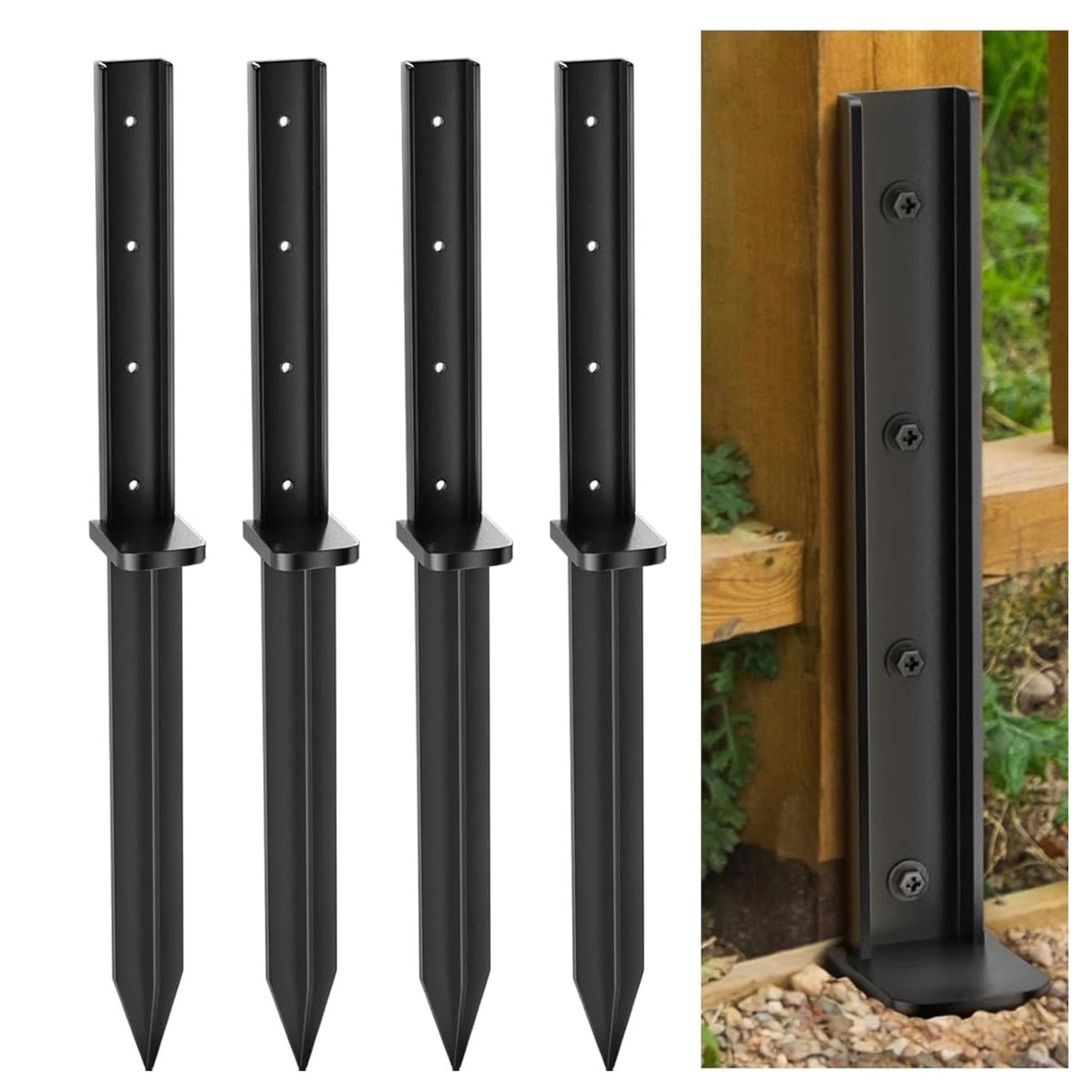 LQSYBHD 4 Pack Heavy Duty Steel Fence Post Repair Stakes Ground Spike for Tilted Broken Wood Fence Post No Dig Drive-in Support H-Shaped Fence Post Anchor Ground Stakes