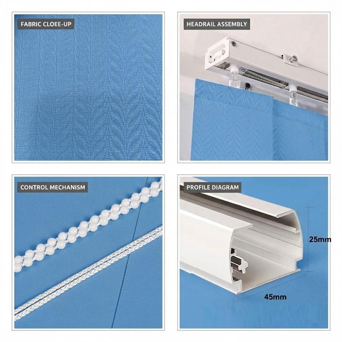 Lamellenvorhang Komplettset Nach Maß, Verdunkelung Vertikaljalousien Innen, Durchscheinend Vorhang Flächenvorhang für Tür Und Fenster, Blau(W120x120cm)