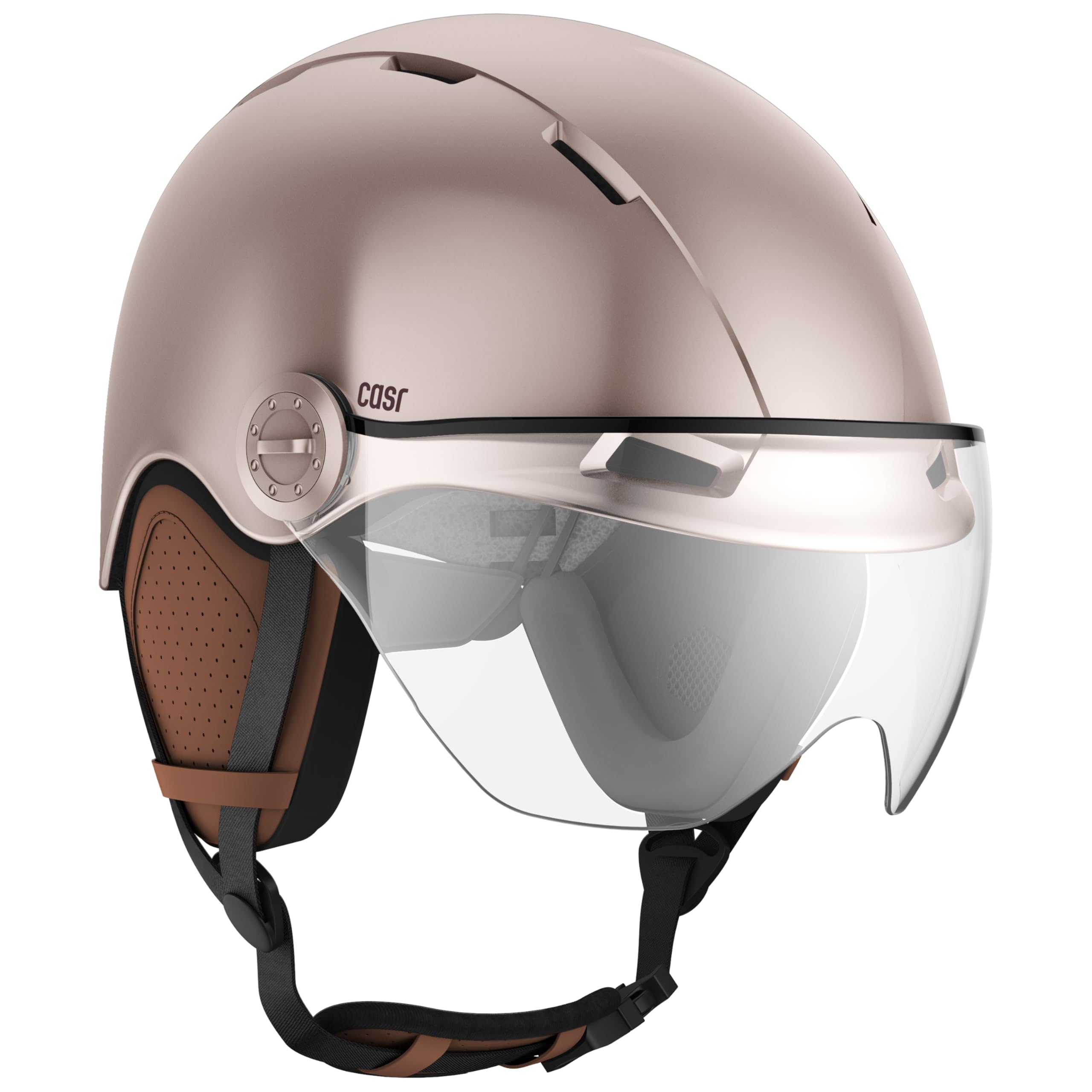 CASR Style Fahrradhelm Damen Herren mit Visier, Fahrradhelm Erwachsene – Urban Helm E-Bike, Roller, Tretroller, Skaterhelm, abnehmbare Ohrpolster, atmungsaktiv, verstellbar, leicht, Größe M, Rosa