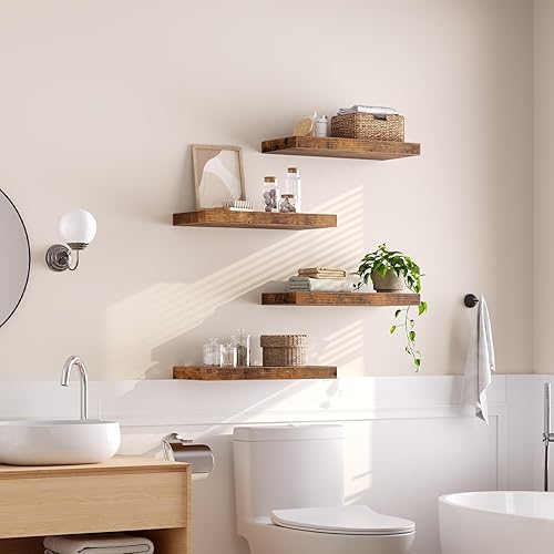 Miniatura 2 de Estantes flotantes para pared, juego de 4 estantes de pared de 1.5 pulgadas de grosor con soportes invisibles, estantes colgantes de 15.7 pulgadas