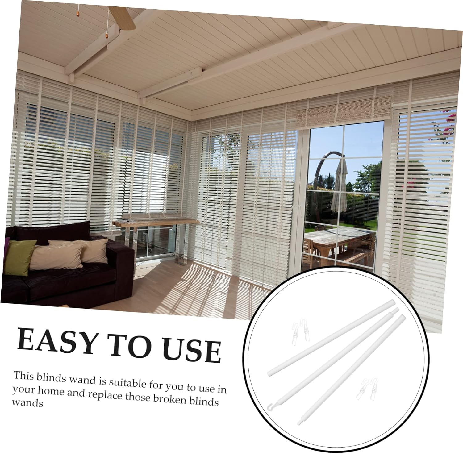 3sets Detachable Blind Replacement for Vertical Blinds Lightweight Curtain Pull Rod with Hook Plastic Opener Accessory