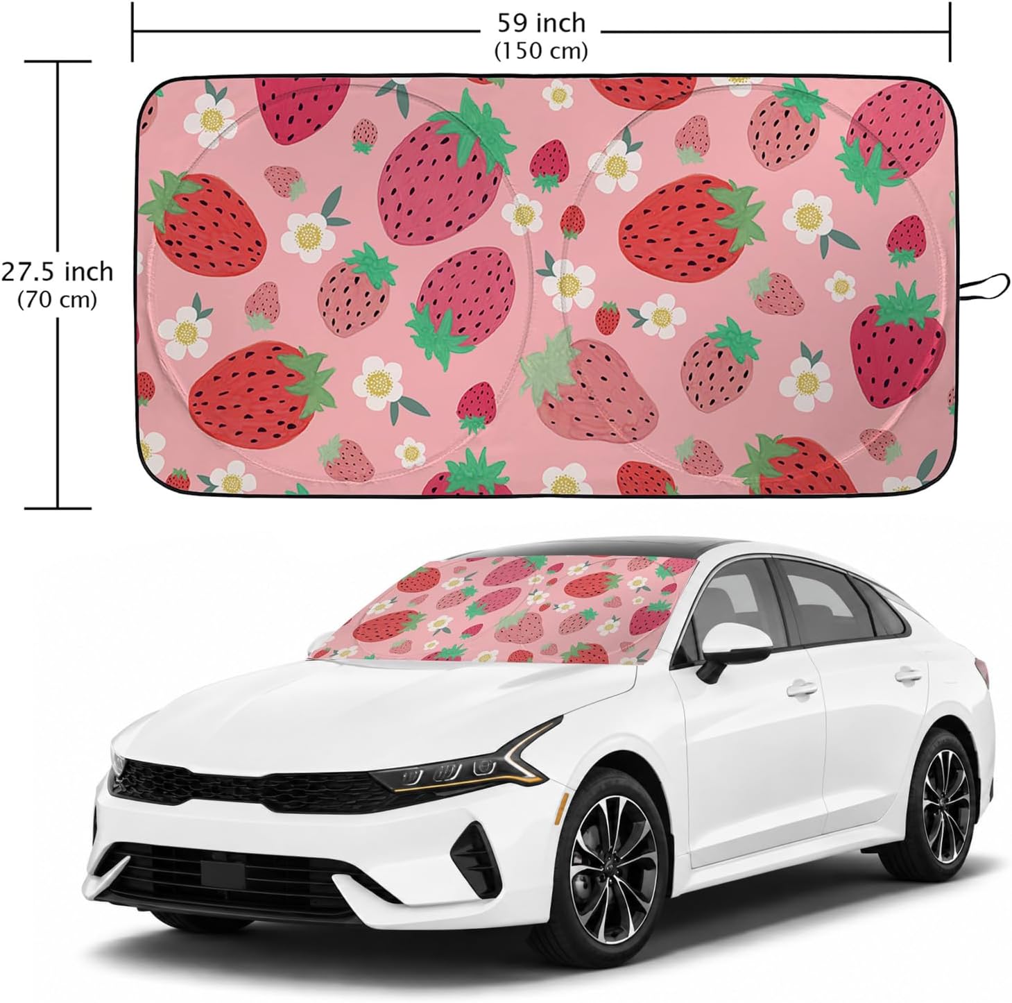 Strawberry Car Windshield Sun Shade Foldable Sunshade Front Window Cover Sun Visor Protector Accessories (59x27.5 inches) image 2