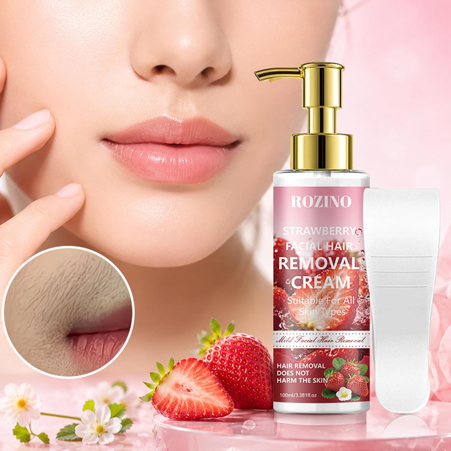 Facial Hair Removal Cream for Women, Gentle & Painless Face Hair Remover