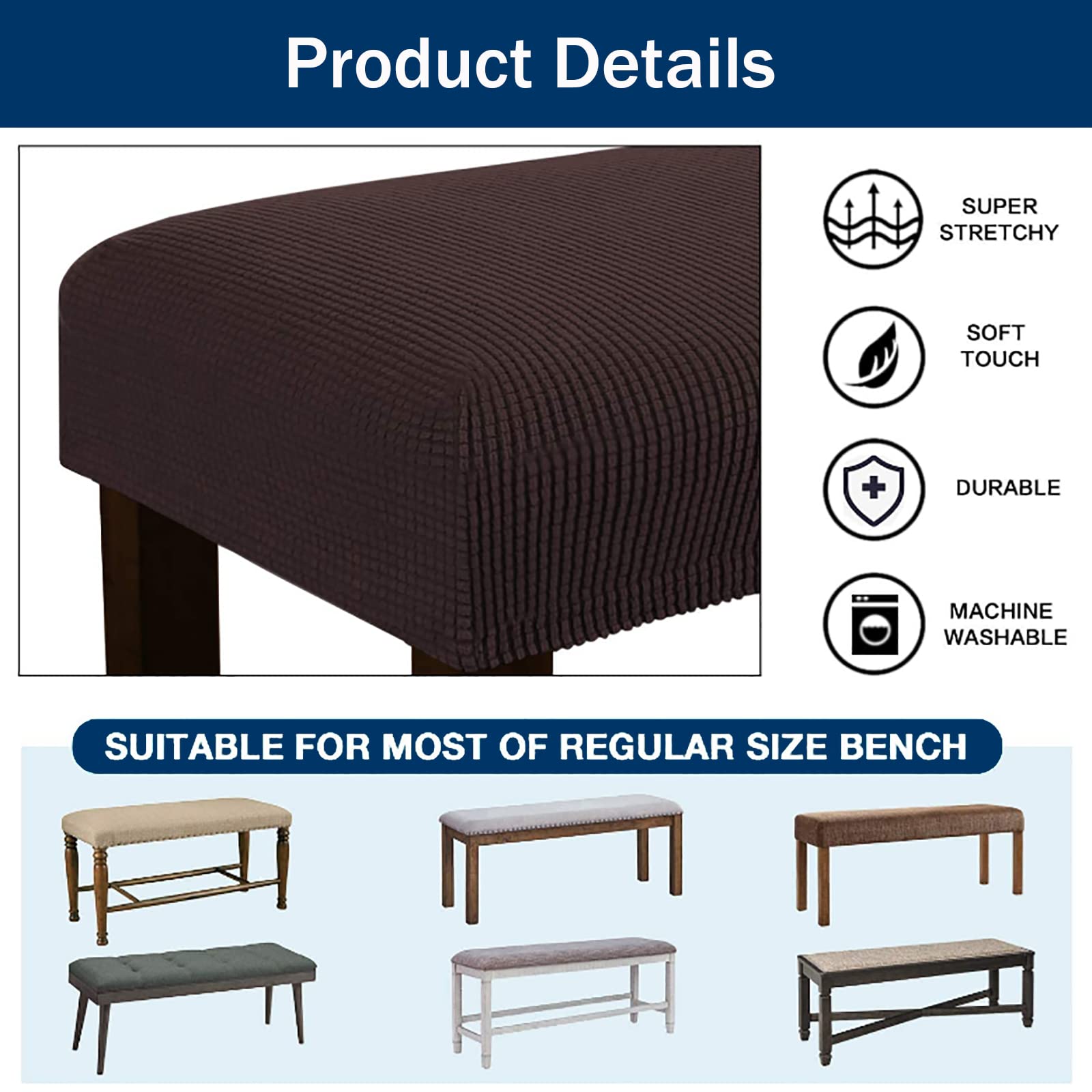Housse de banc extensible en Jacquard pour salle à manger, chambre Housse de banc extensible en Jacquard pour salle à manger, chambre