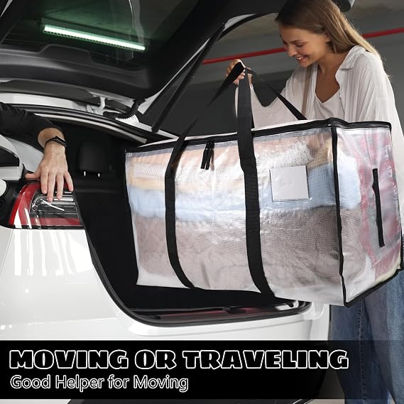 Dntorx 4 Pack 90L Clothes Storage Bags and Moving Bags Heavy Duty Moving Boxes for College Dorm Storage, Camping Travel Packing, Home Garage Organization & Seasonal Bedding