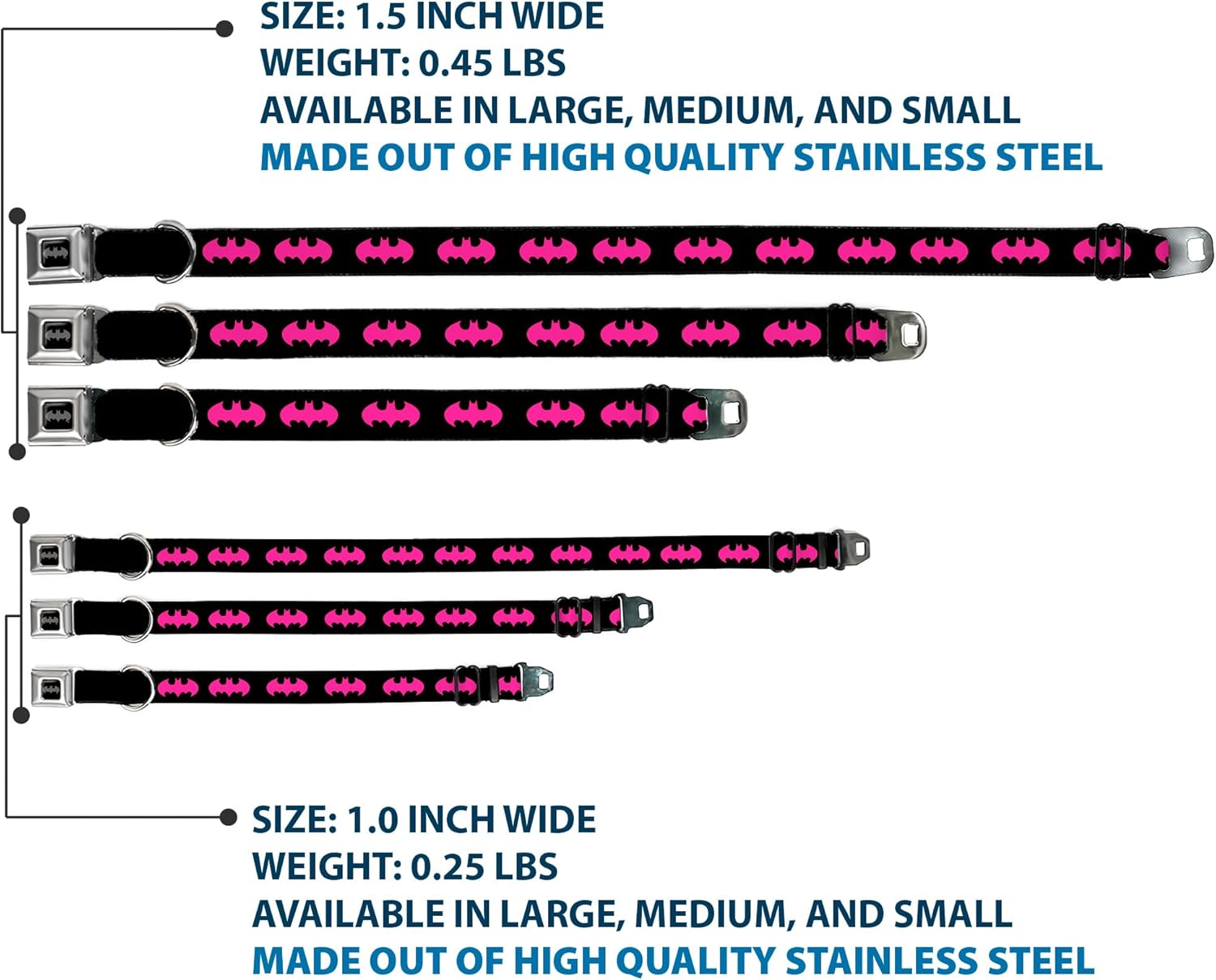 Buckle-Down DC-WBM002-L BMA Batman Black/Silver Dog Collar