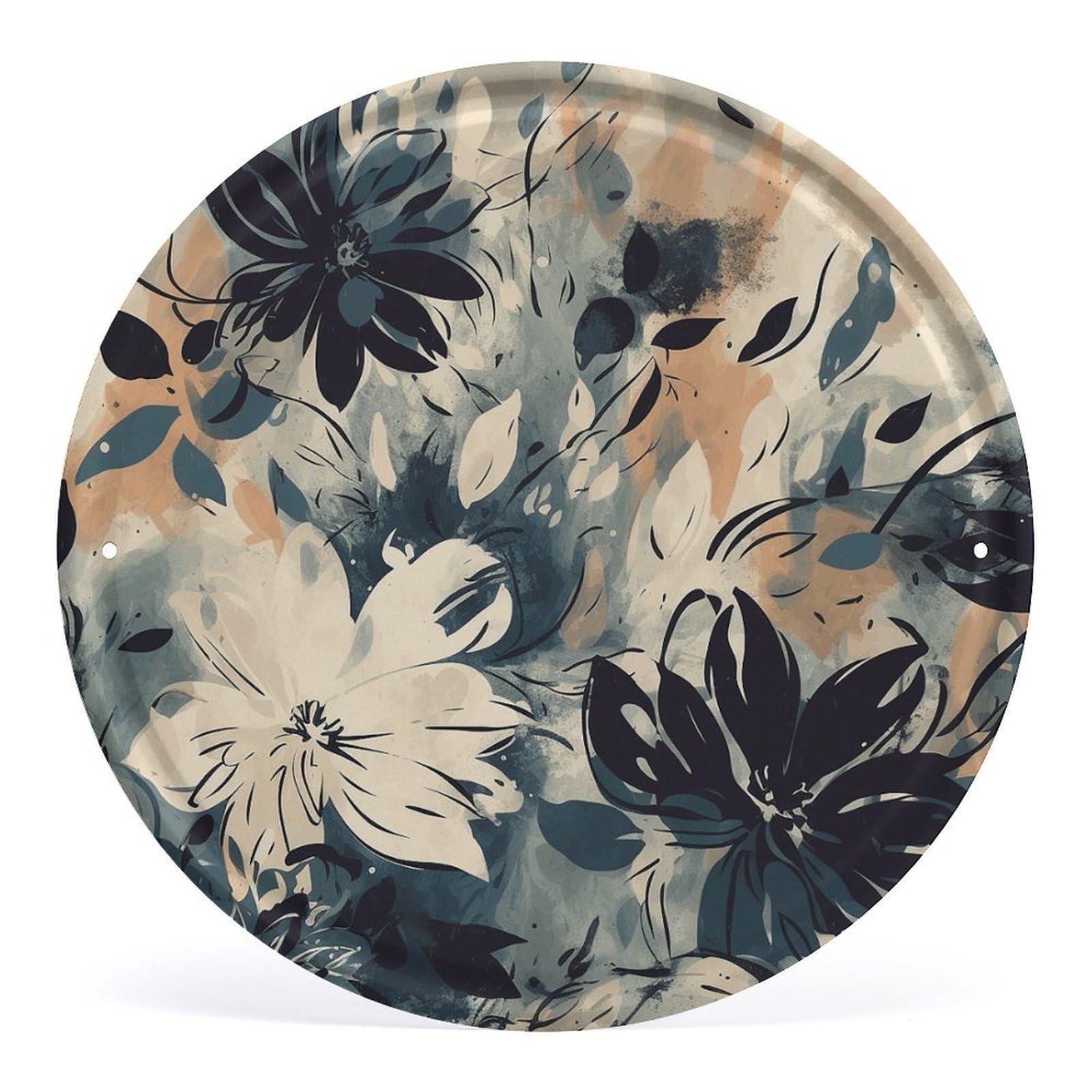 Fodpand Style Drawing Of Flowers Round Wall Art Hanging Decorations, Wall Decor Modern Minimalist Artwork, Tin Sign Hanging Picture For Living Room, Bedroom, Office, Hallway, 11.8X11.8 Inch