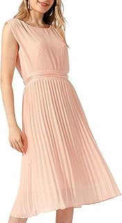 Pleated Dress for Women's High Waist Zip Back Crew Neck Sleeveless Flowy Long Dresses - Buy now