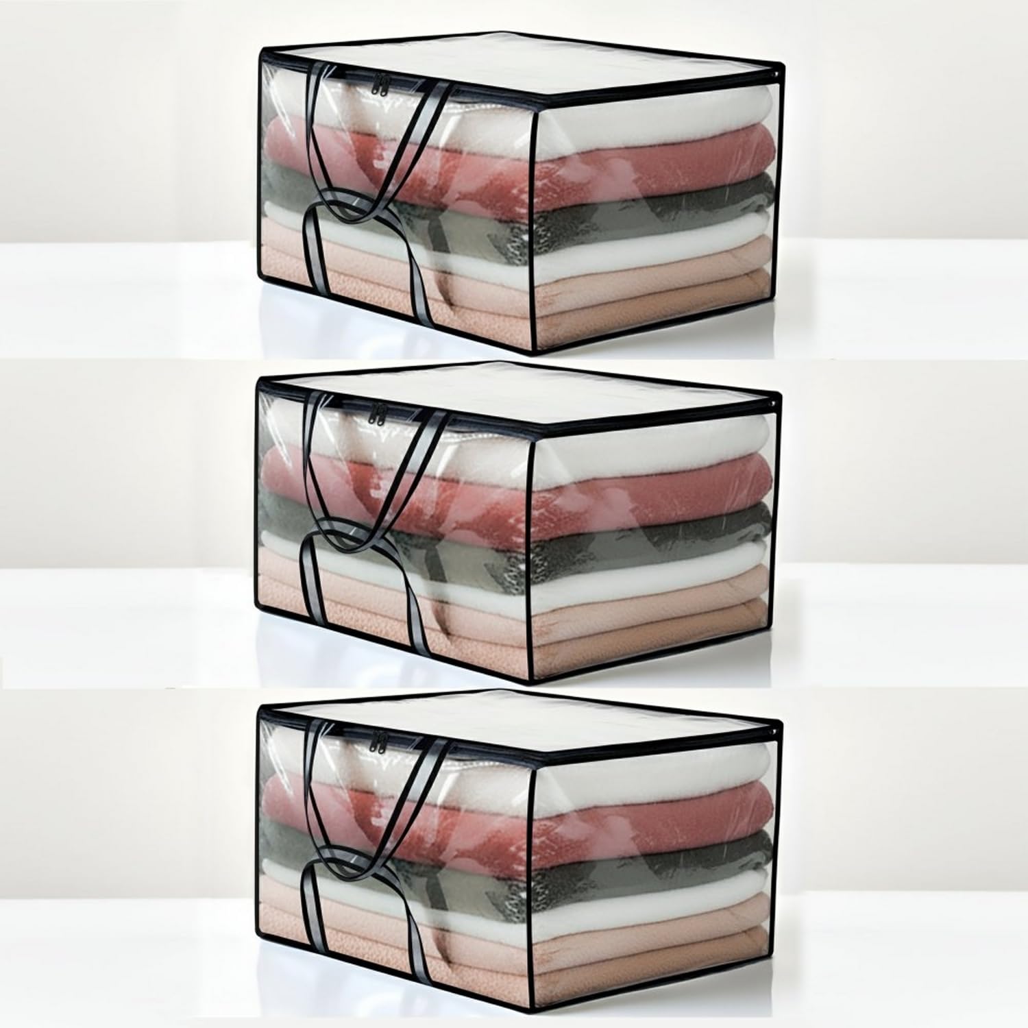 Stylista Polyester Waterproof Zippered Storage Bag – Perfect for Blankets, Quilts & Morer, Set of 3 Extra Large - Dimension HxWxD in CM (29.97 x 69.85 x 49.78), Clear-image-5