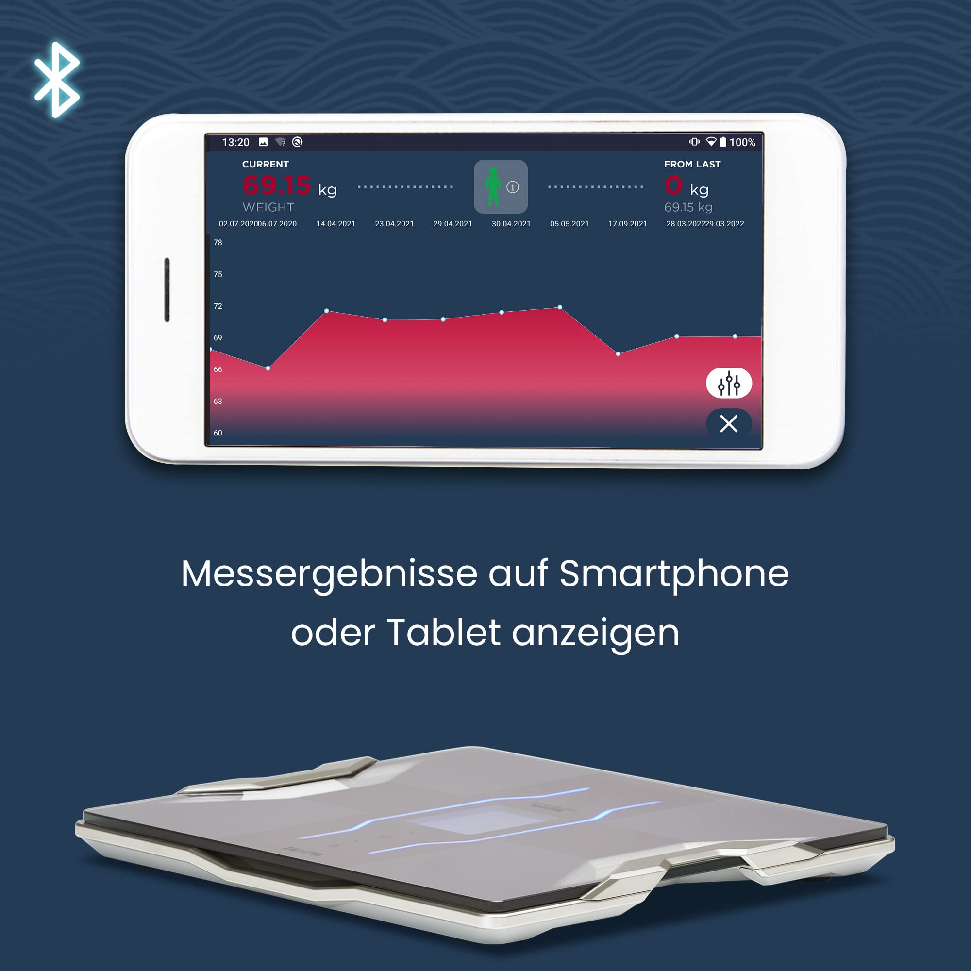 Tanita RD-953 Körperanalysewaage Platin | Personenwaage digital mit Bluetooth & App | Dualfrequenz-Technologie, 11 Messwerte, Muskelqualitätsfaktor | Körperwaage mit Körperfettanalyse