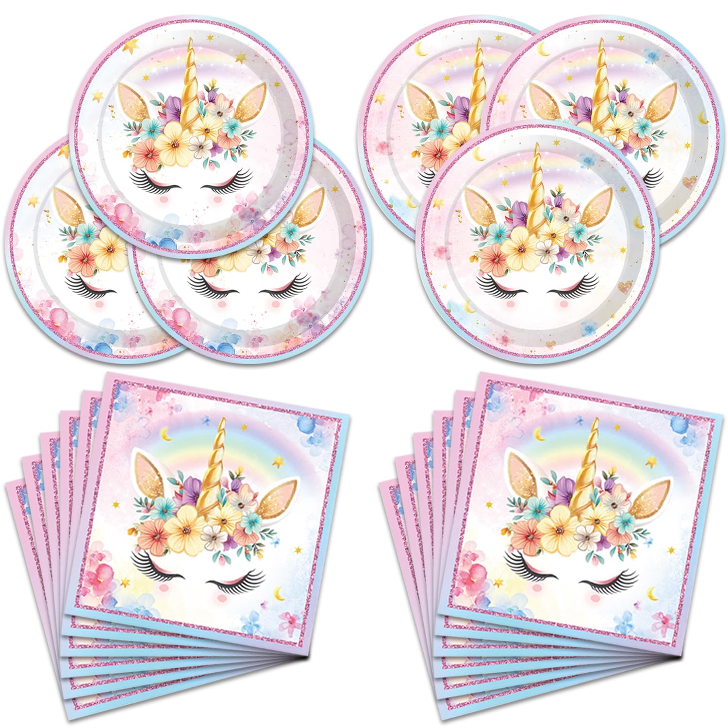 Frypeas 40Pcs Unicorns Birthday Decorations for 20 Guests Birthday Party Supplies Set Unicorns Plates and Napkins Magical for Girls Baby Shower Party Decorations