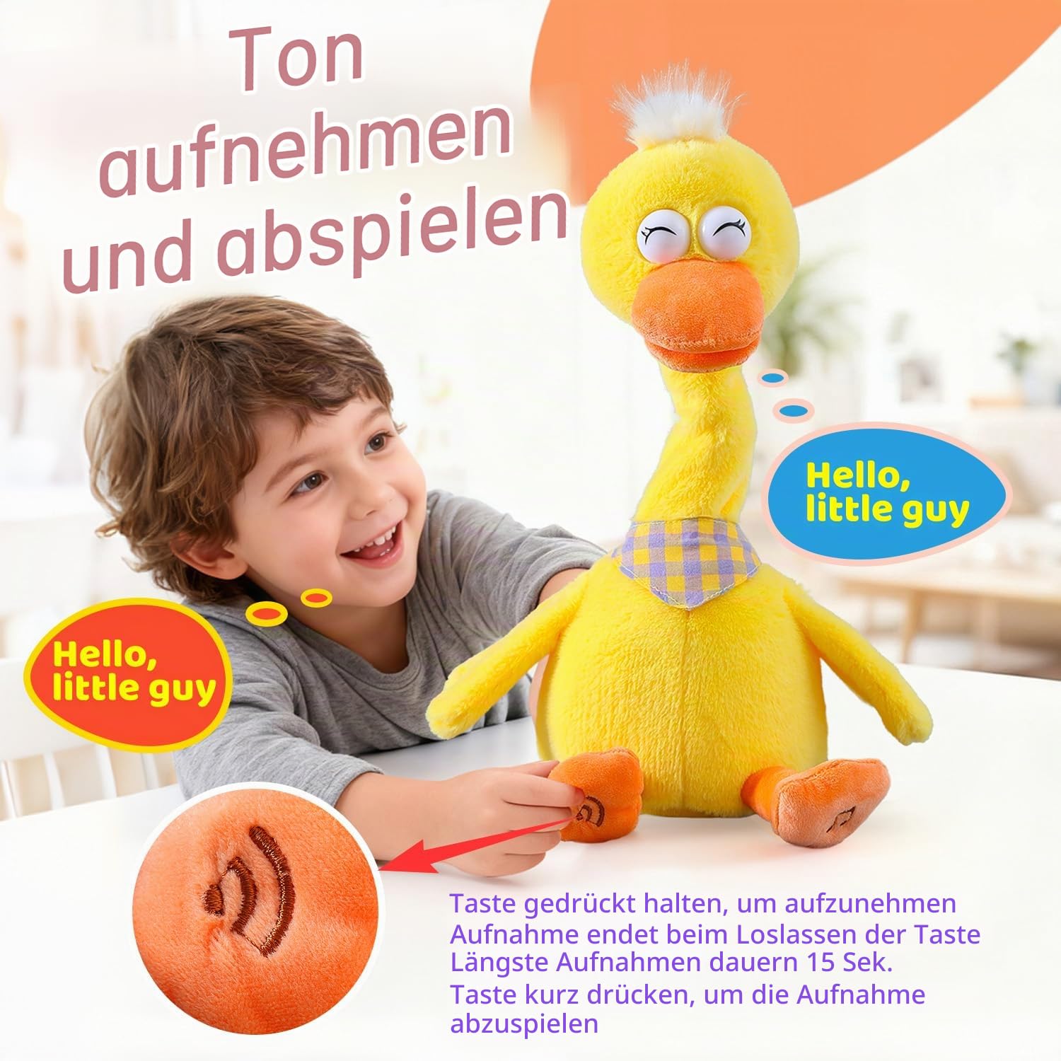 Marsjoy 13" sprechende tanzende Ente, wiederholen, was Sie Sagen, imitieren, Aufnahme, Plüsch, Babyspielzeug, musikalische englische Lieder, singen, sprechen, Leuchtend, animiert