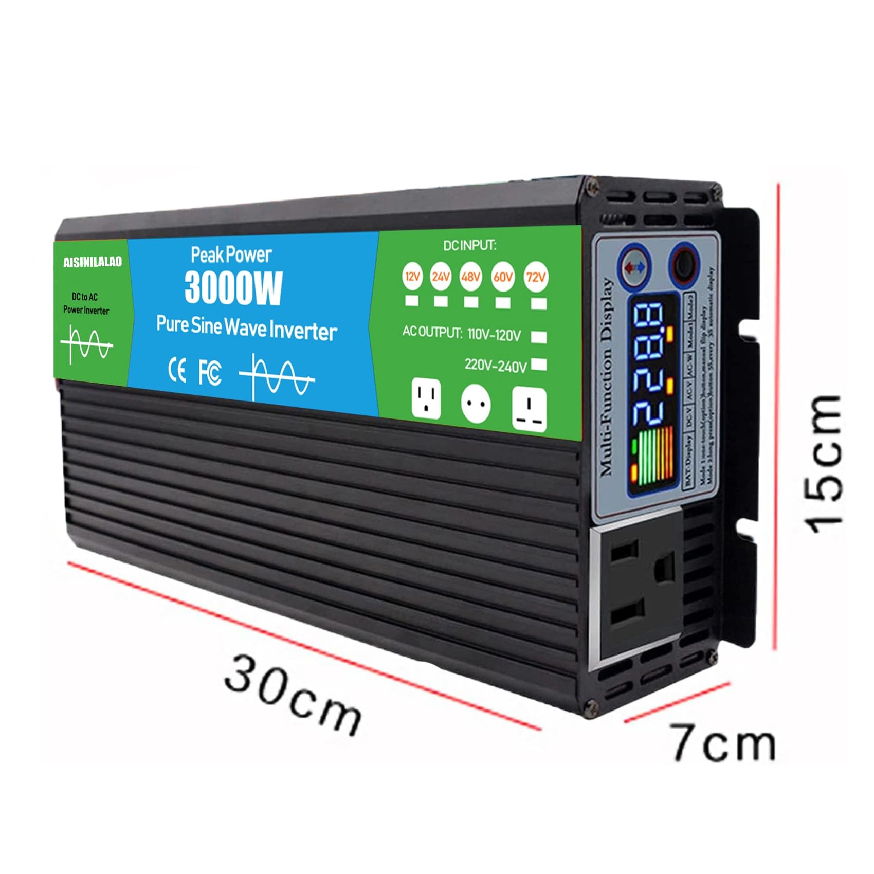 72V A 110V 3000 Watt Pure Sine Wave Inverter, DC 12V A 220V AC Power Inverter per Veicolo, RV, Camion, off-Grid, Auto Power Inverter
