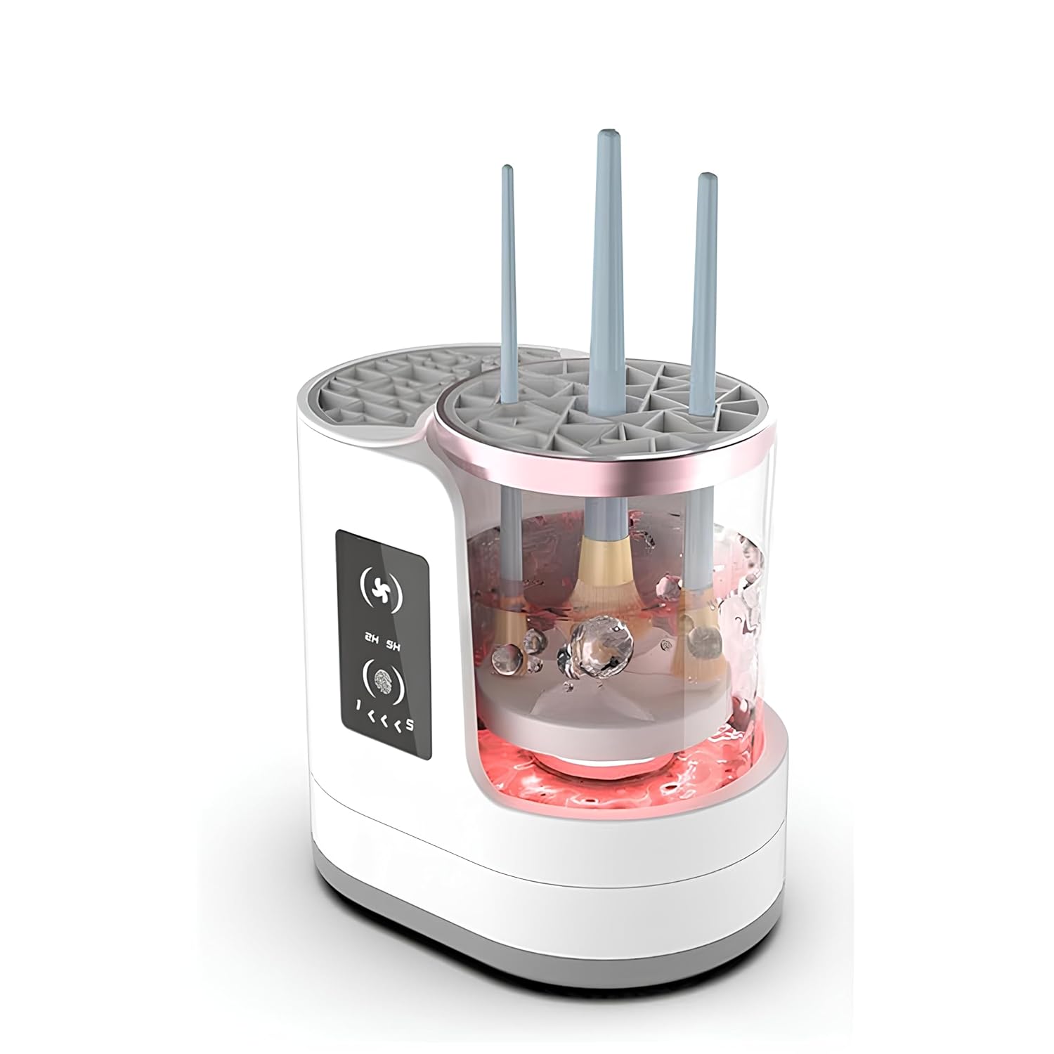 Electric Makeup Brush Cleaner, Clear View 850RPM 2H 5H Timer Detachable Makeup Brush Cleaner Dryer Machine for Various Size Brushes with ABS Material 6W Power