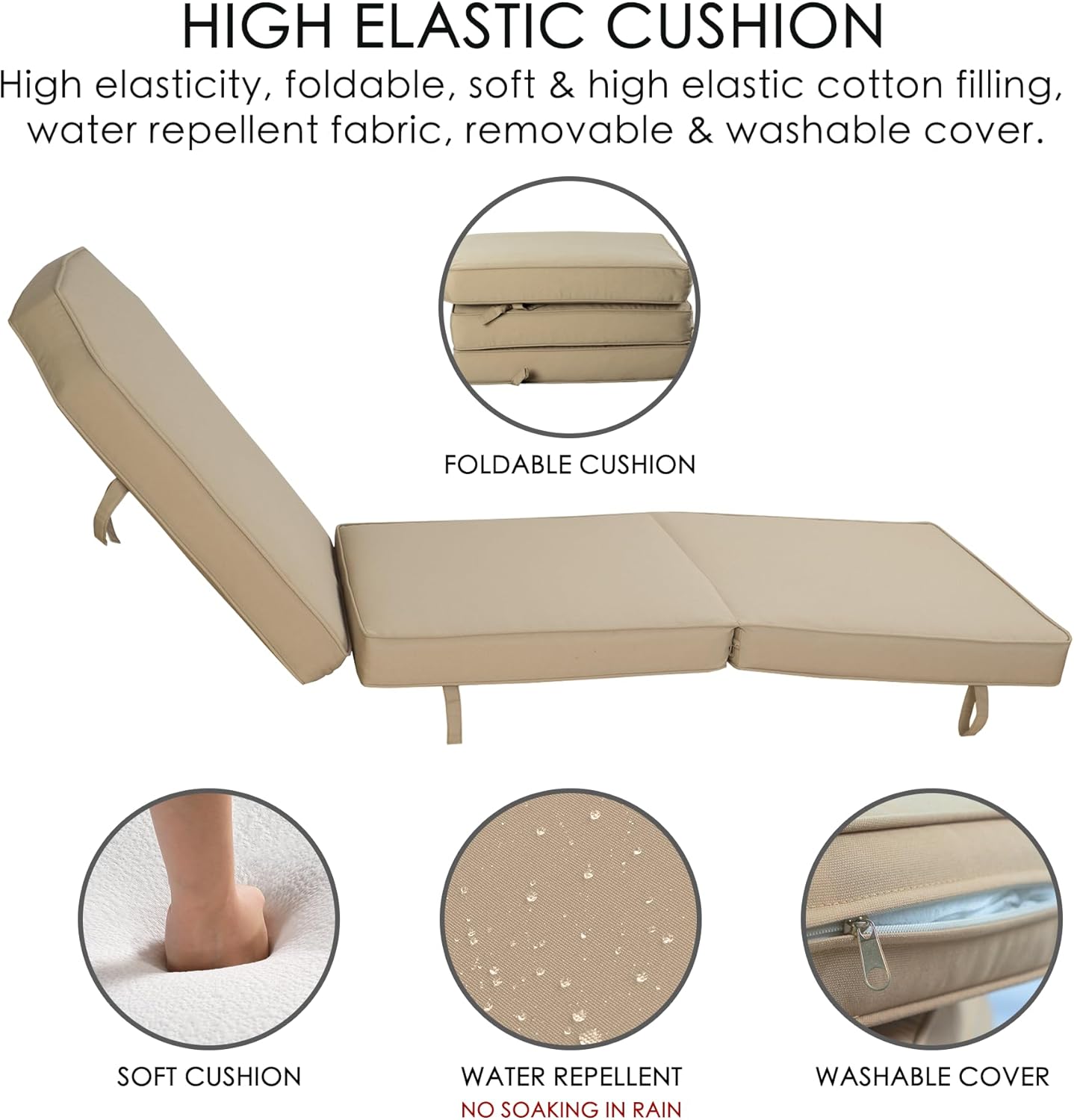 Beige Steel Outdoor Chaise Lounge with Cushions