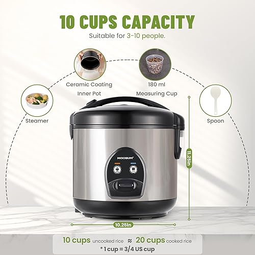 Miniatura 4 de Olla arrocera sin cocer y vaporizador de alimentos para 10 tazas, revestimiento de cerámica, olla interior no tóxica, multifunción de un solo toque