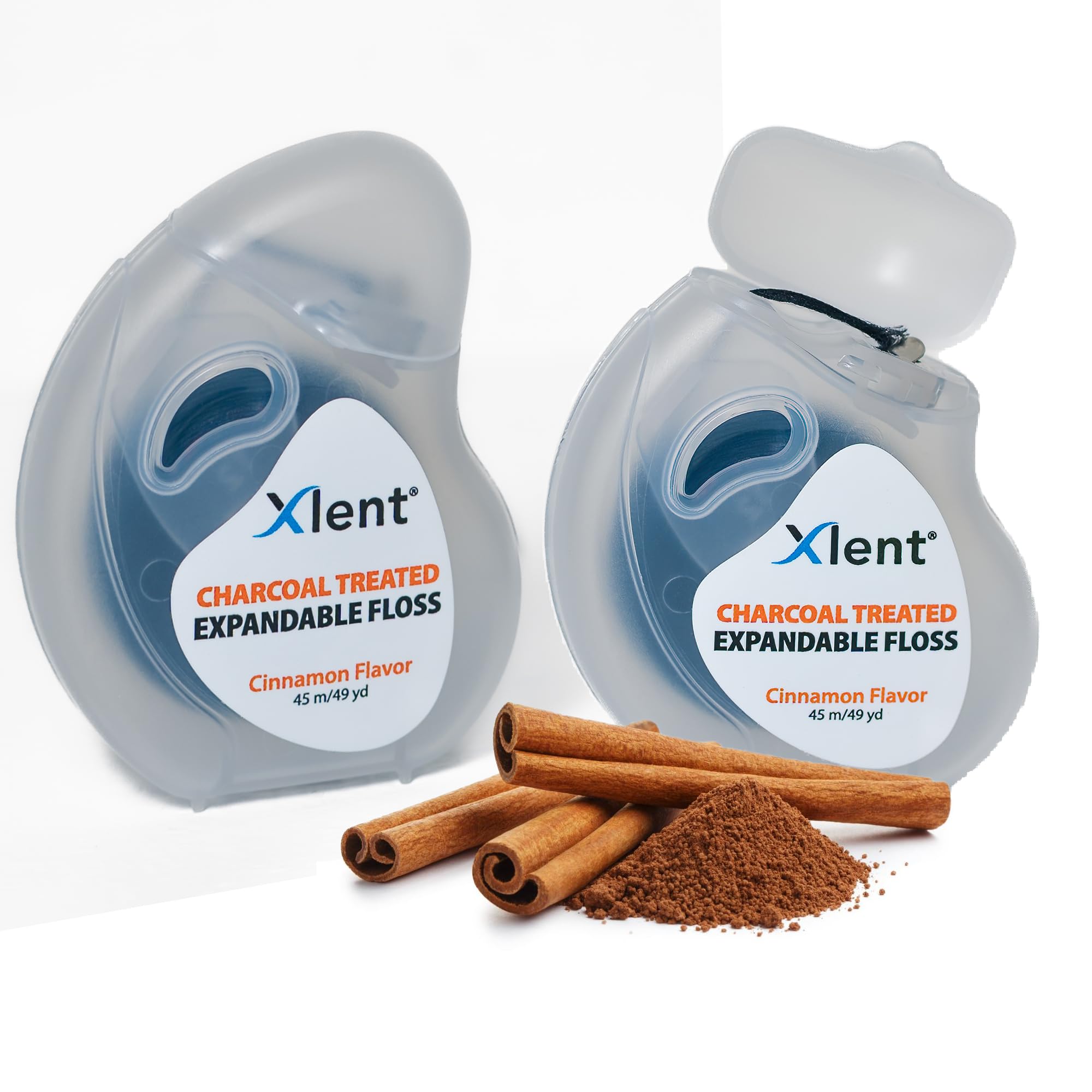 XLENT Expandable Charcoal Dental Floss, Refillable, Cinnamon, 295ft, 2-Pack