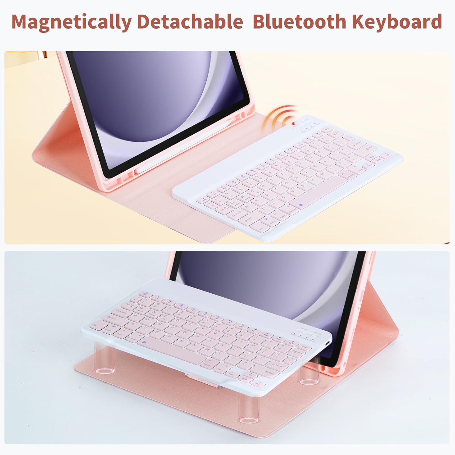 Keyboard Case for Samsung Galaxy Tab A9 Plus/A9+ 5G 11" 2023, Detachable Wireless Keyboard and Bluetooth Mouse, Lightweight Cover with Pen Holder, Pink