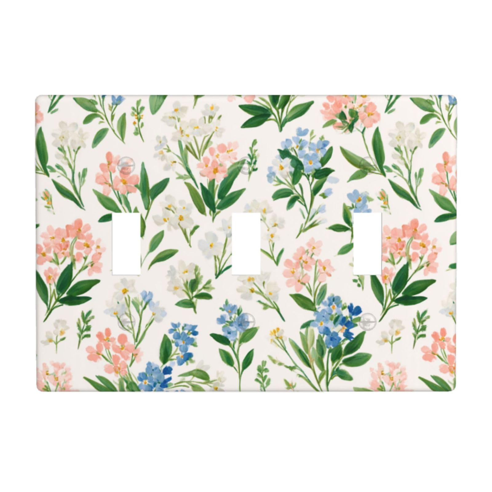 Woshuwo White Pastel Pink Blue Green Small Floral Blooms Light Switch Covers 3 Gang Triple Toggle Wall Plate Switchplate Electrical Faceplate For Bathroom Kitchen Bedroom Decor