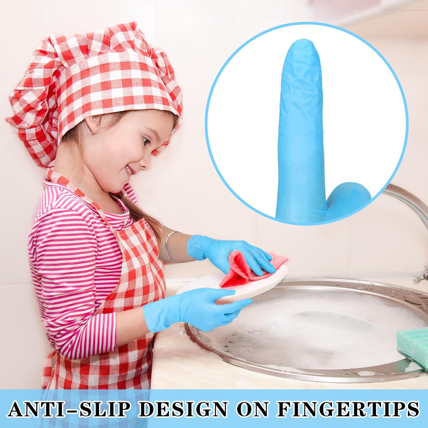 Cuffbow 100 Pcs Kids Gloves Disposable for 5-12 Years Nitrile Gloves with Latex Powder Free for Crafting Painting Cleaning