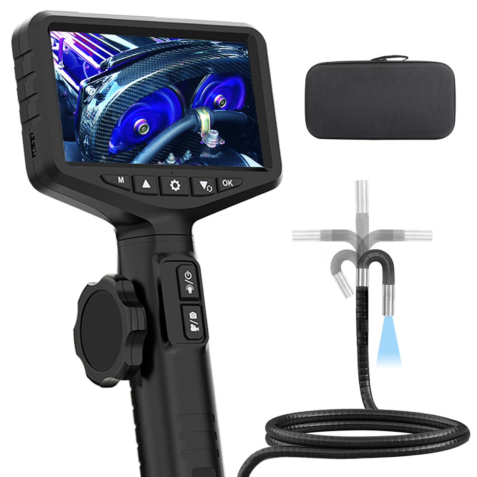 MRCARTOOL Endoscopio Industrial para Móvil 2MP Cámara de Inspección con Luz, Bidireccional Sonda de 210° Giratorio, Pantalla LCD IPS de 5" HD 1080P Boroscope con 6.35mm Cámara, IP67, Tarjeta TF