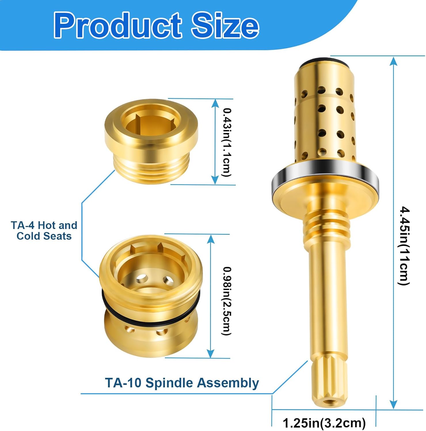 4 Set REB-Valve Rebuild Kit Replacement for Symmons Temptrol Shower Valves, TA-10 Flow Control Spindle Assembly, TA-4 Hot and Cold Seats, Fix Tub/Shower Valve Leak, Brass